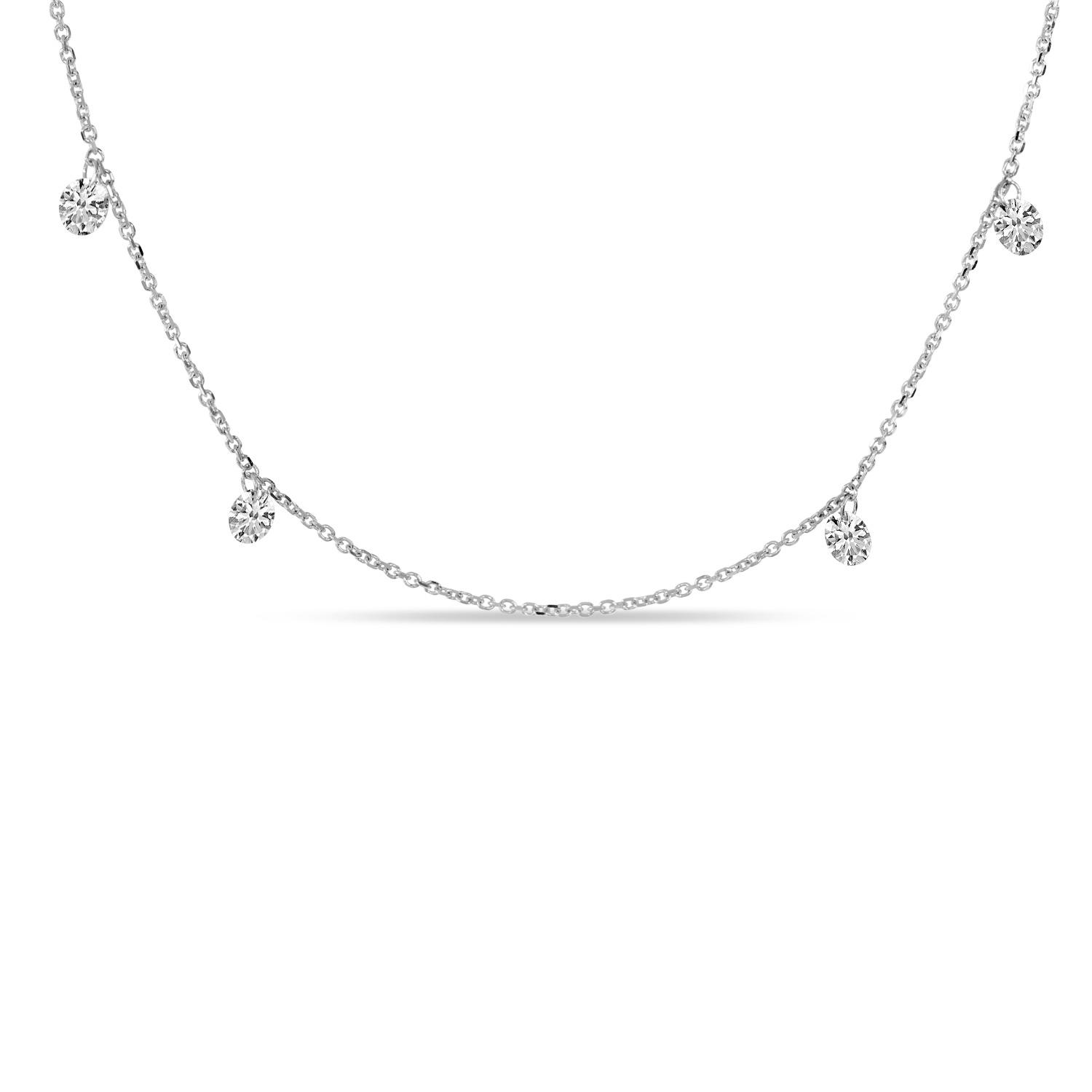 14K White Gold 1.00 ct Diamond Dashing Blank Center 18 inc Cable Chain Necklace