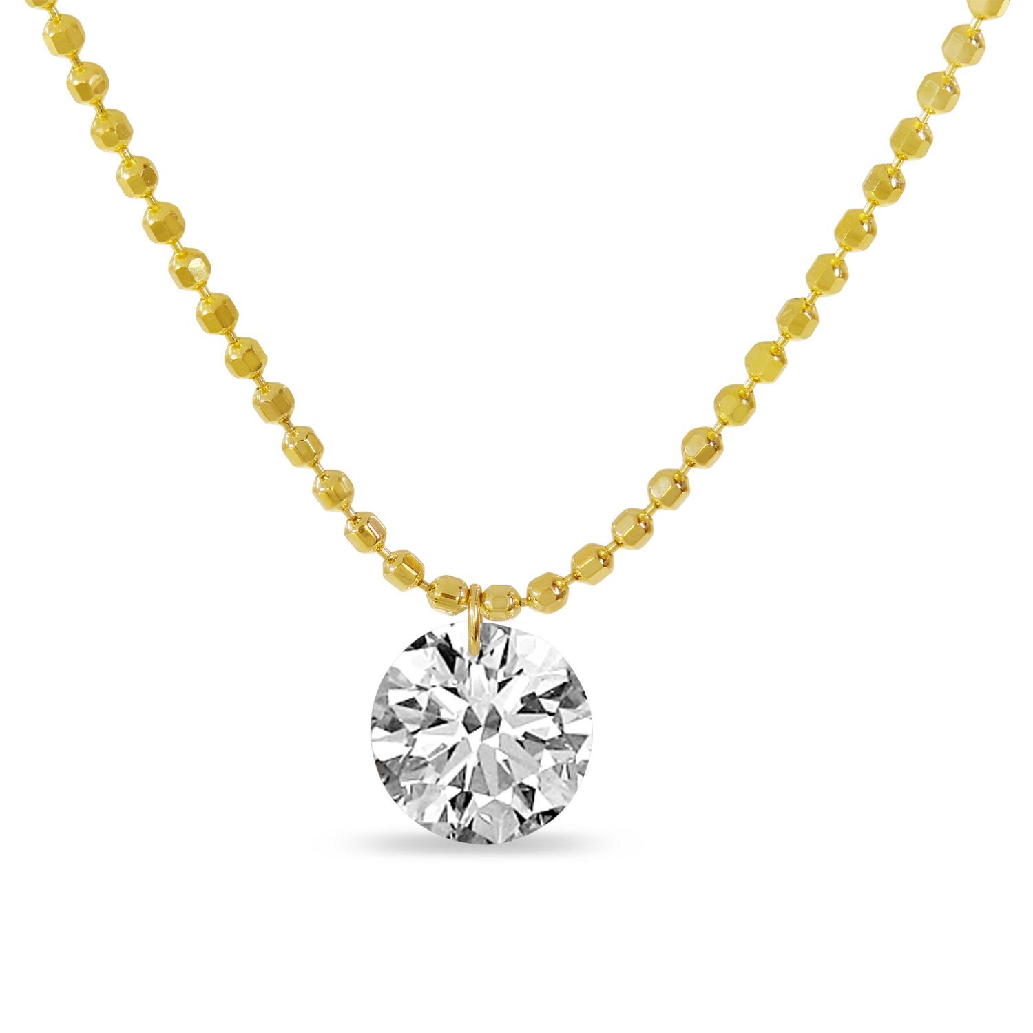 14K Yellow Gold Round .50 ct Dashing Diamond 16 inch Bead Necklace