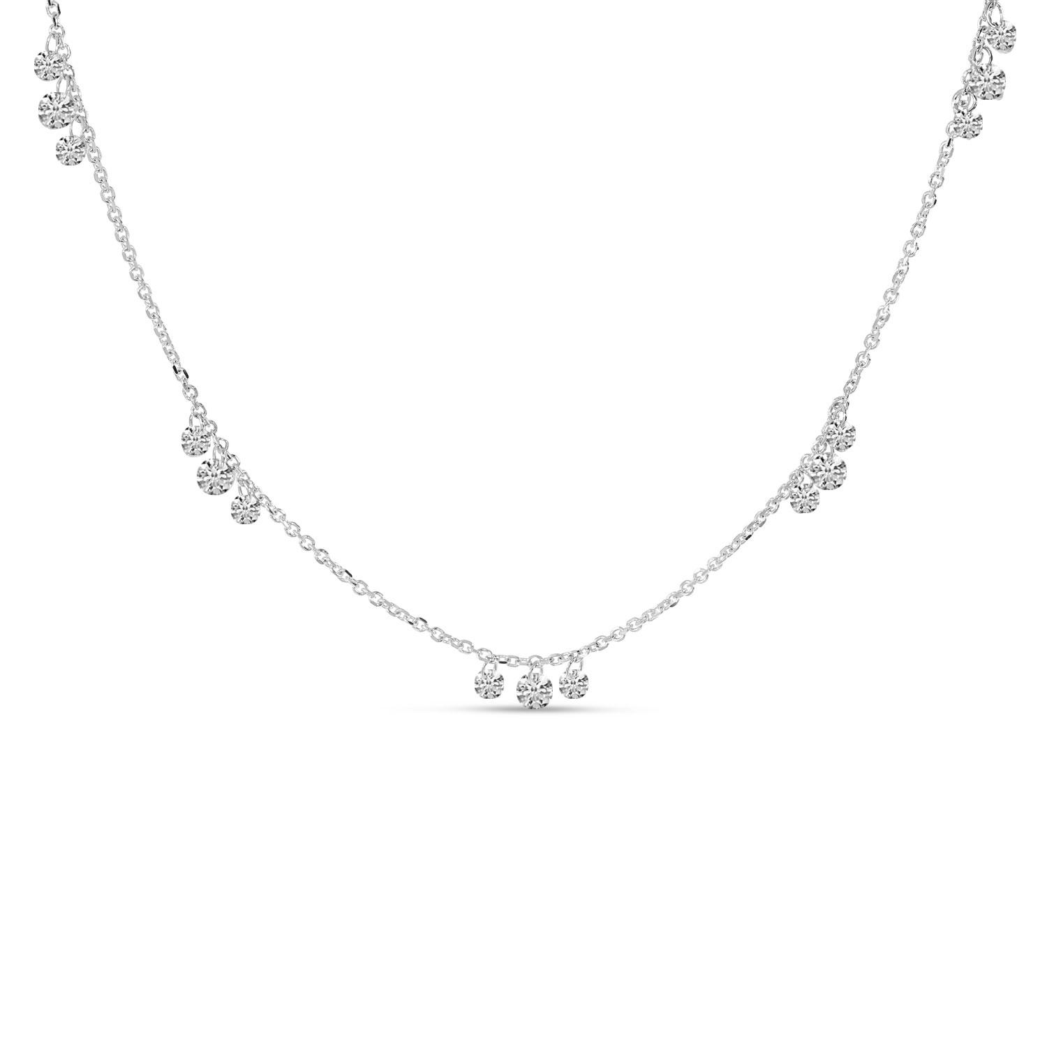 14K White Gold Dashing Diamonds 3-Diamond 5-Station Necklace