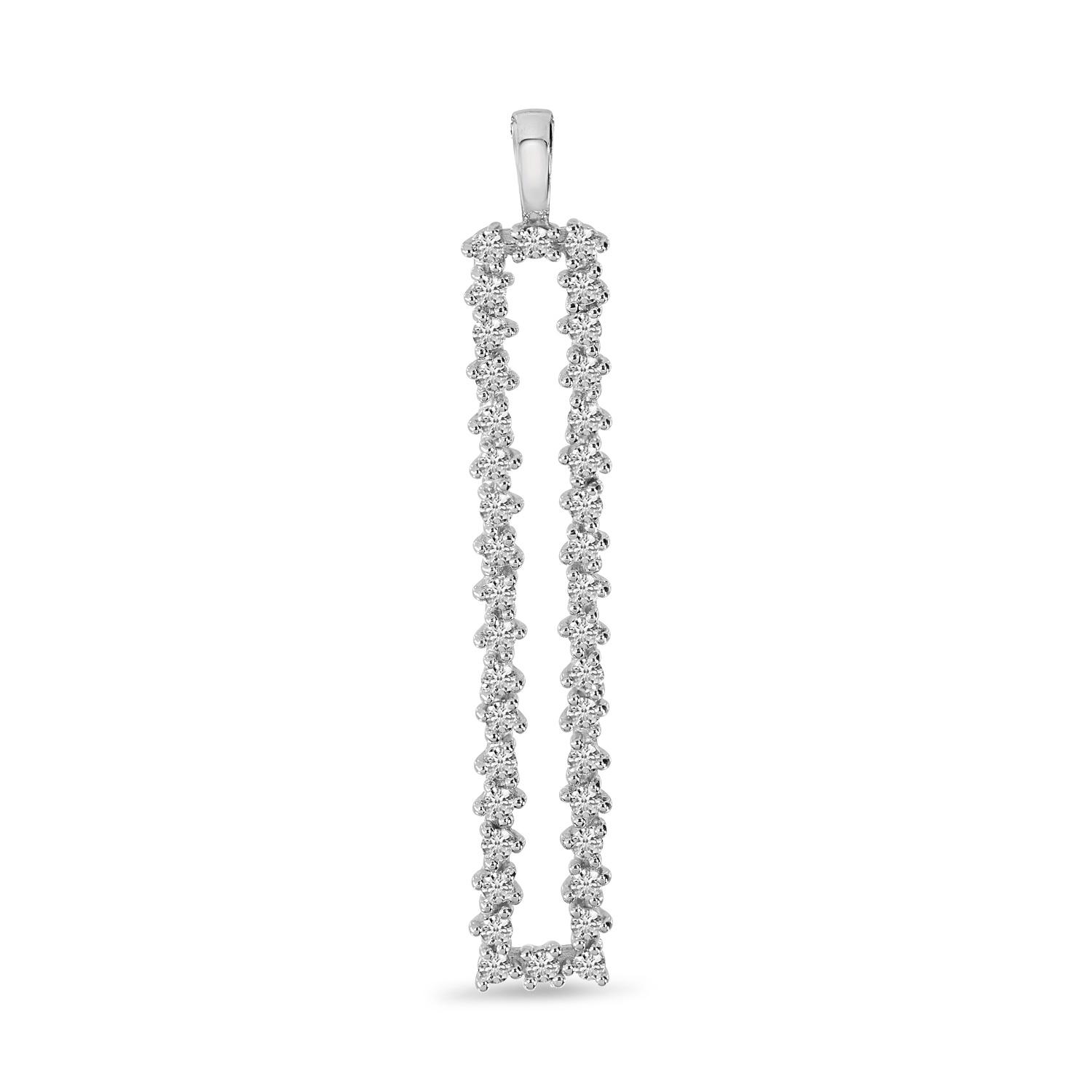 14K White Gold Diamond Long Rectangle Scattered Pendant