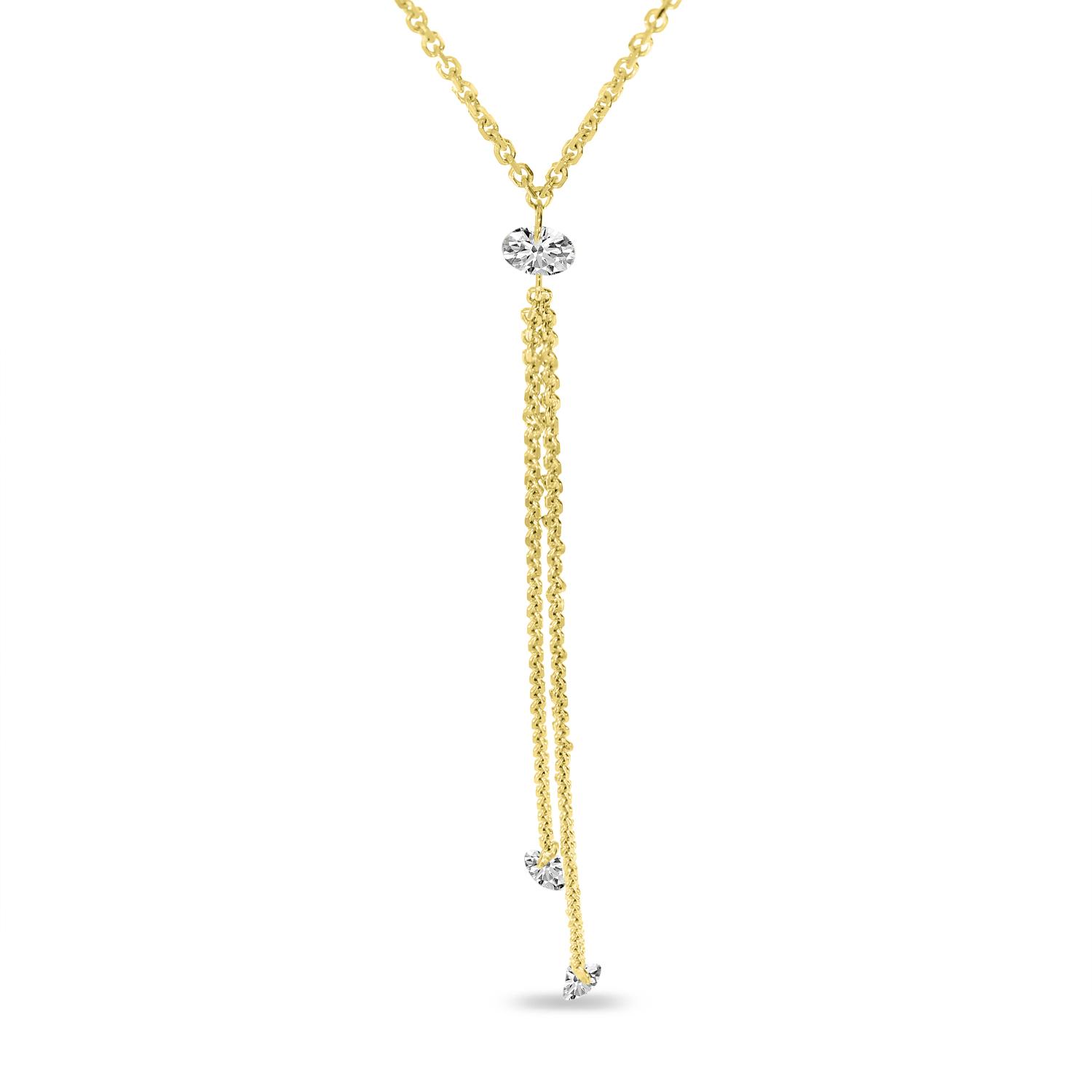 14K Yellow Gold Dashing Diamonds Double Dangle 18 inch Cable Chain Necklace