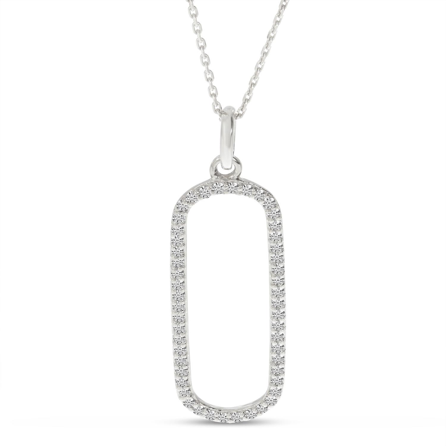 14K White Gold Diamond Paperclip Pendant