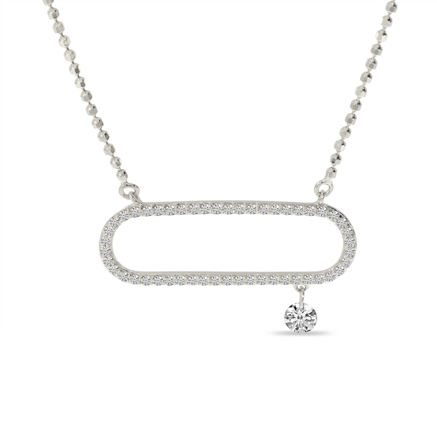 14K White Gold Dashing Diamond Open Paperclip Necklace