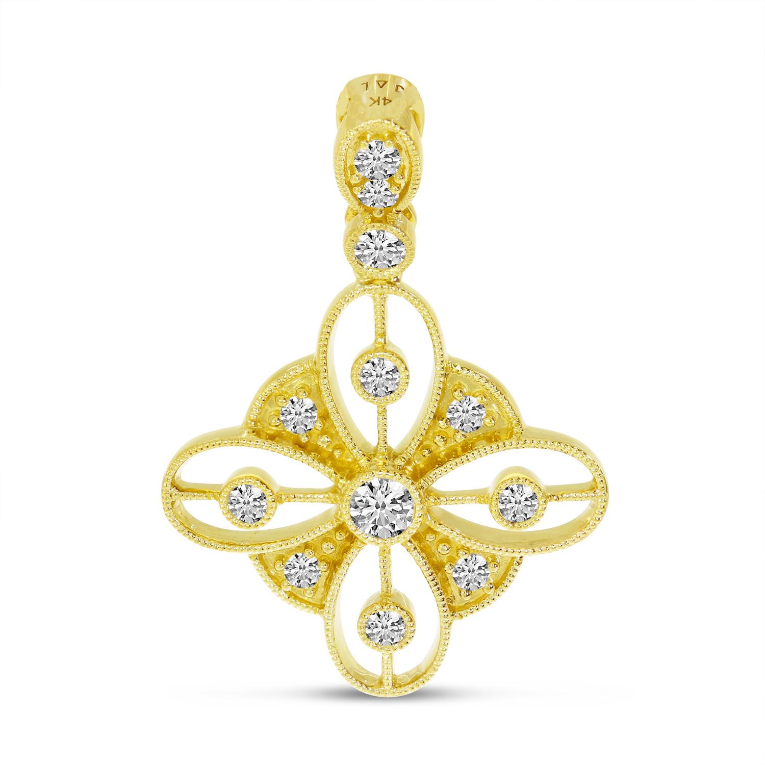 14K Yellow Gold Diamond & Millgrain Pendant