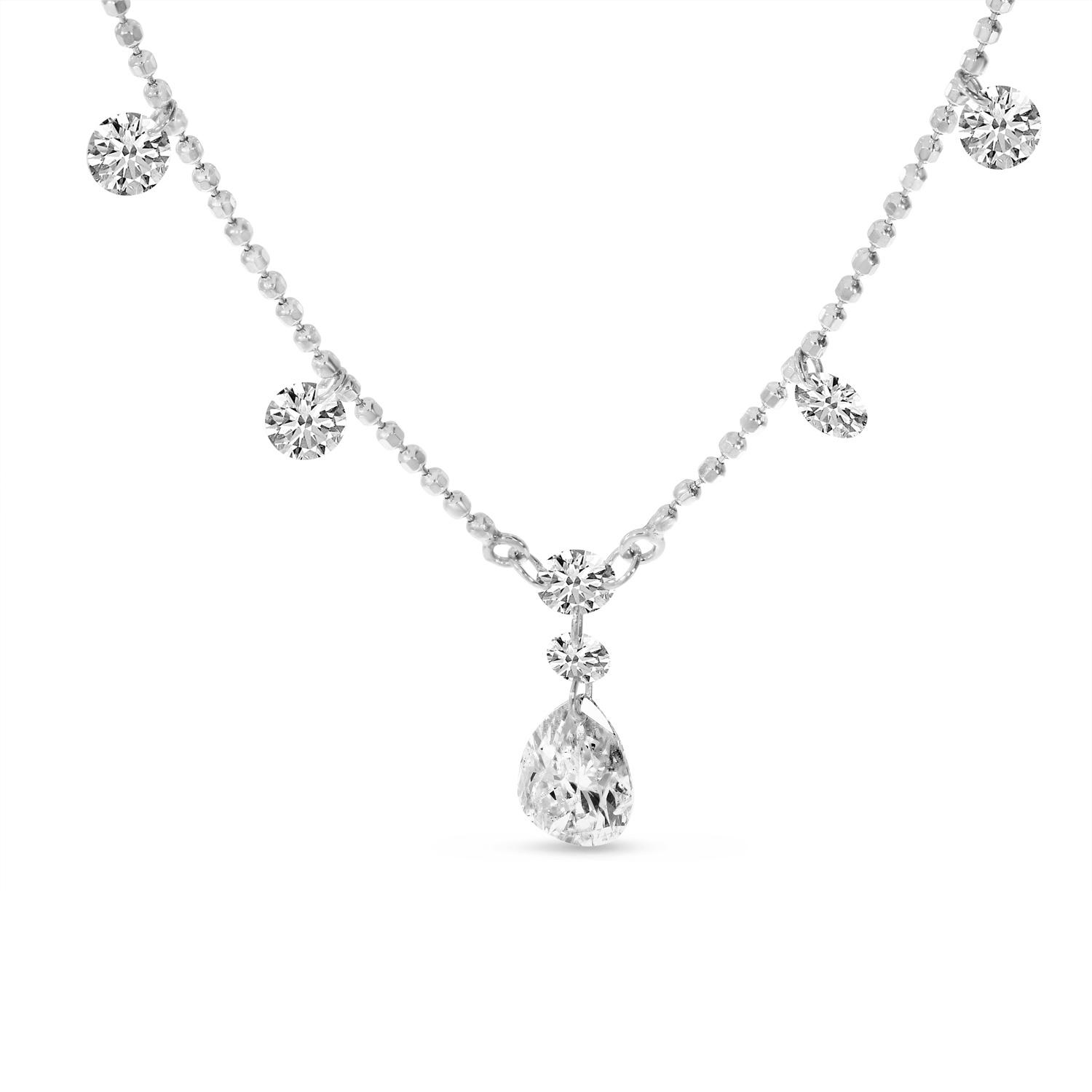 14K White Gold Dashing Diamonds Pear Drop Necklace