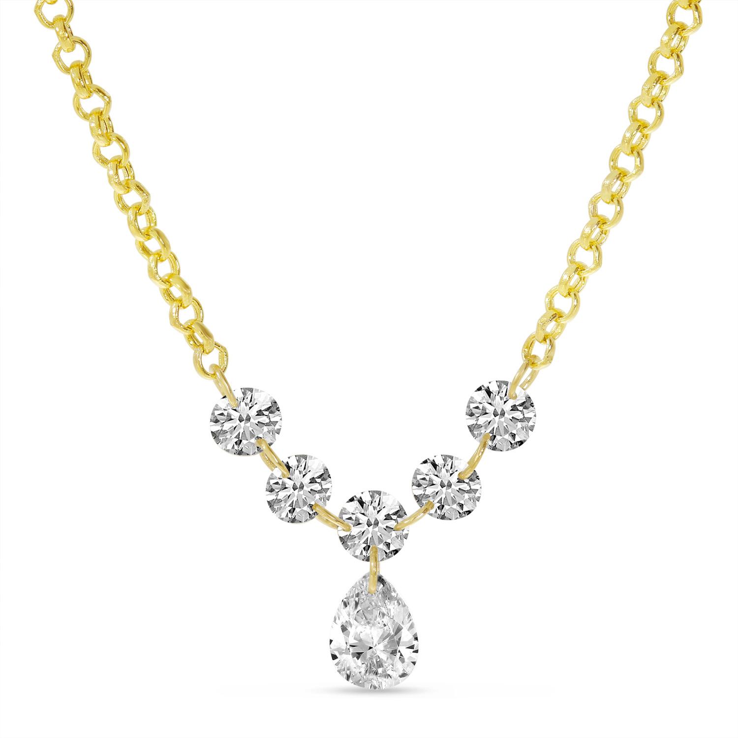 14K Yellow Gold Dashing Diamond Pear Drop Necklace