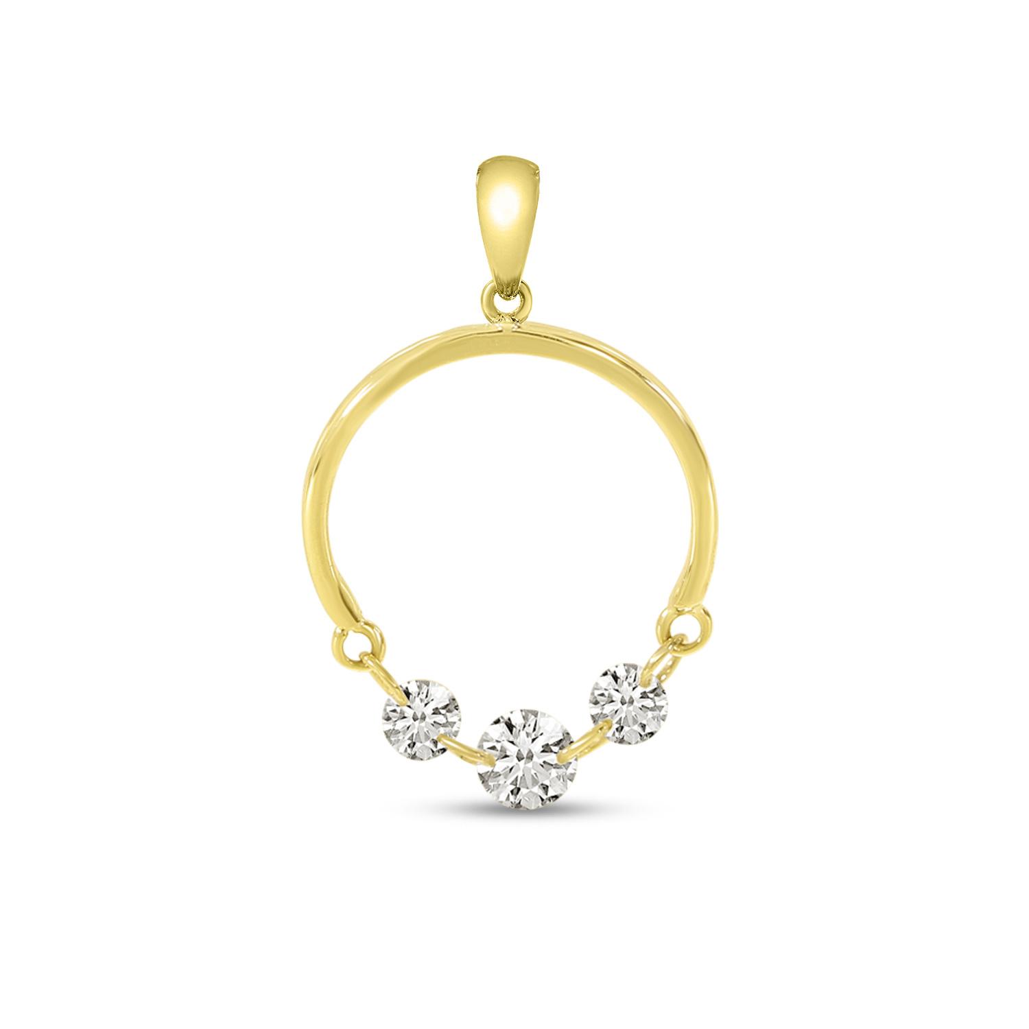 14K Yellow Gold Dashing Diamond Half Circle Pendant