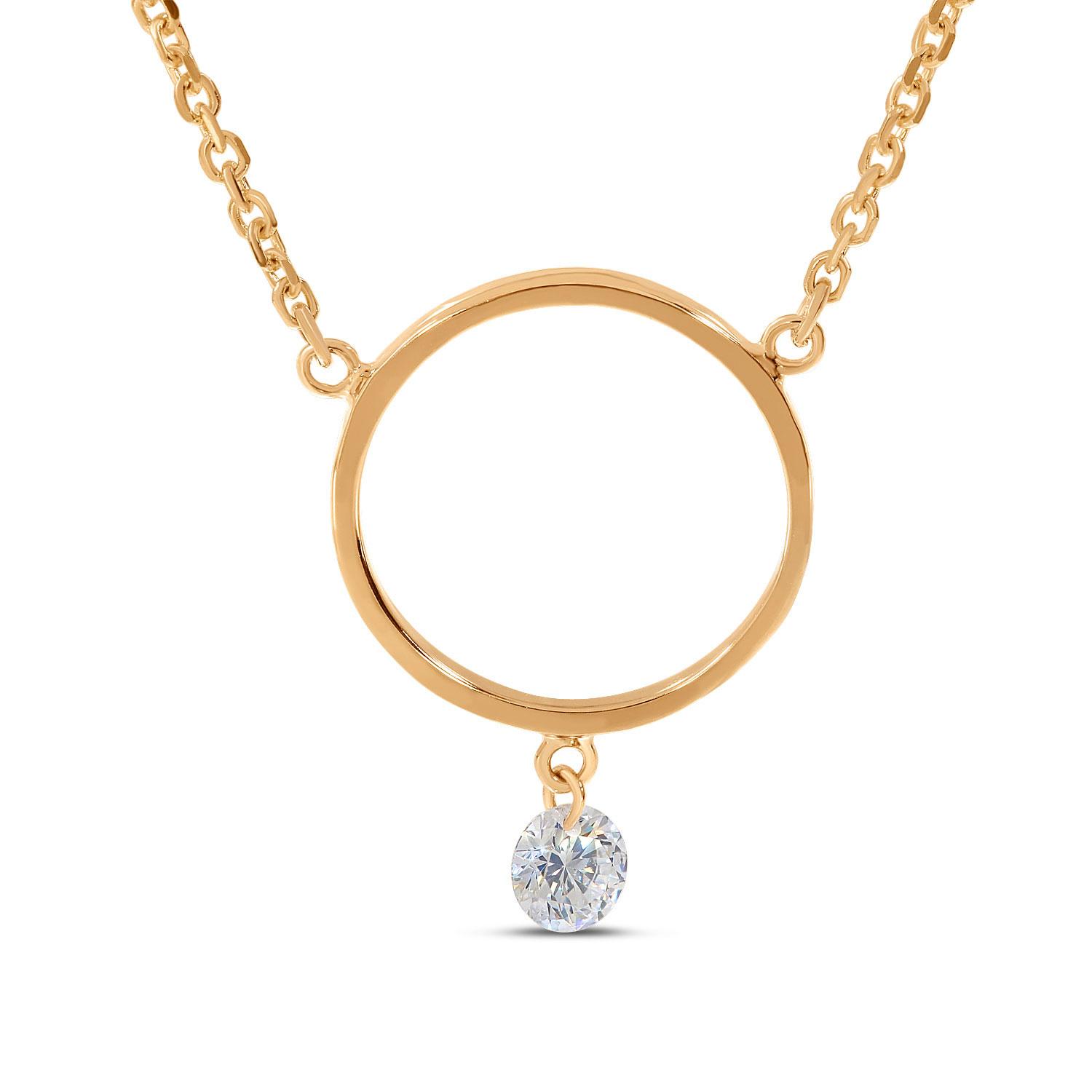 14K Rose Gold Dashing Diamond Circle Necklace