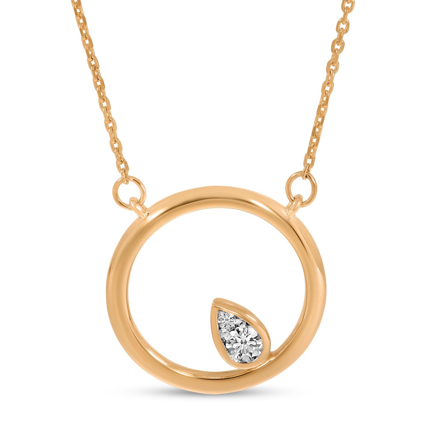 14K Rose Gold Diamond In Open Circle Necklace