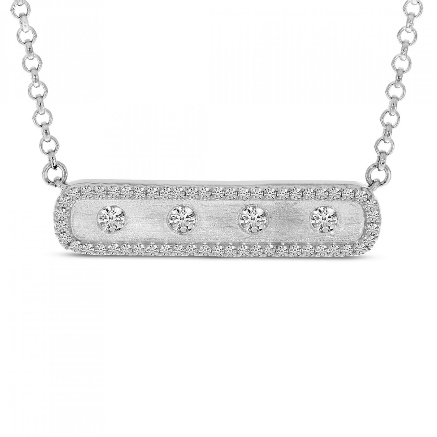 14K White Gold Diamond East 2 West Bar Necklace