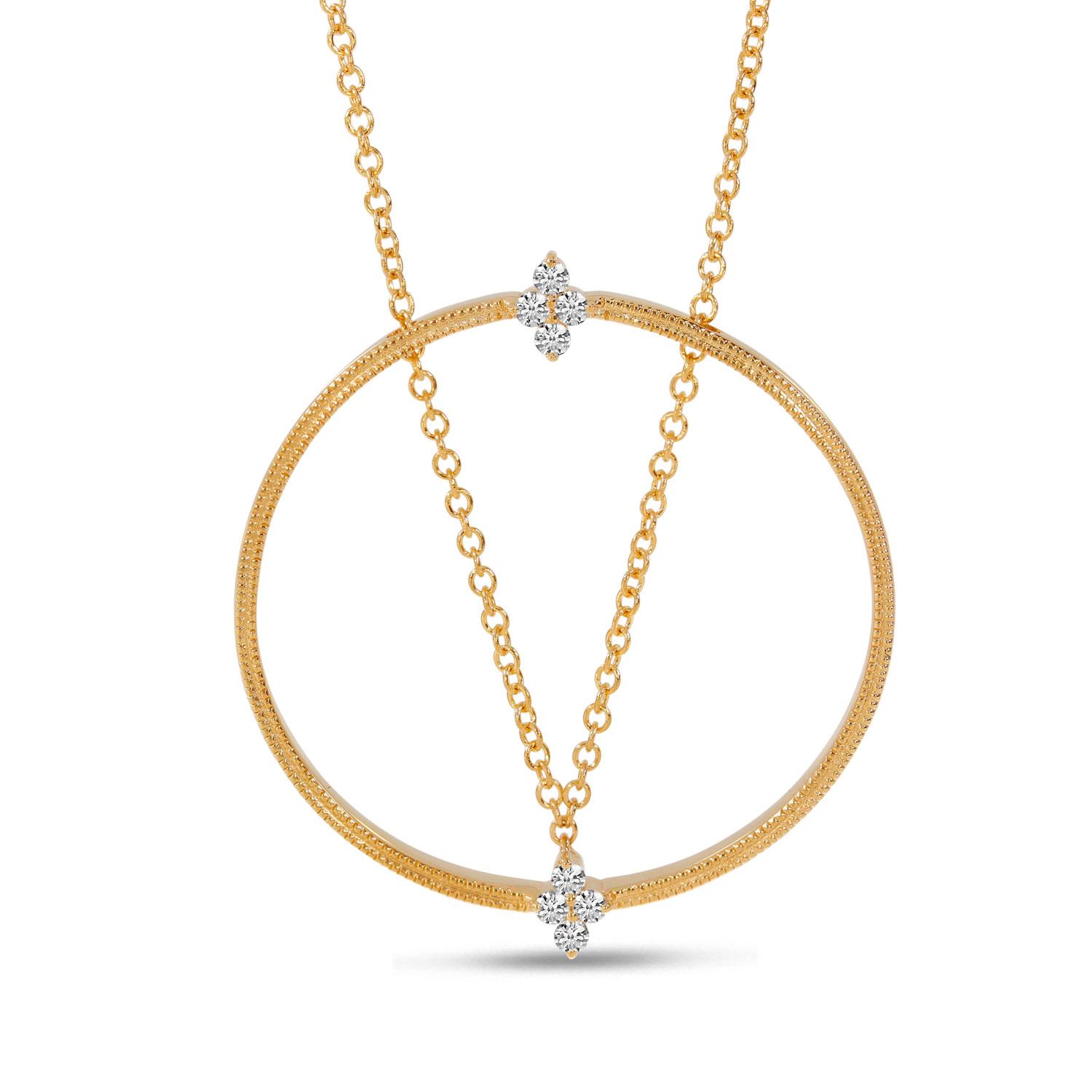 14K Rose Gold Millgrain Diamond Circle Necklace