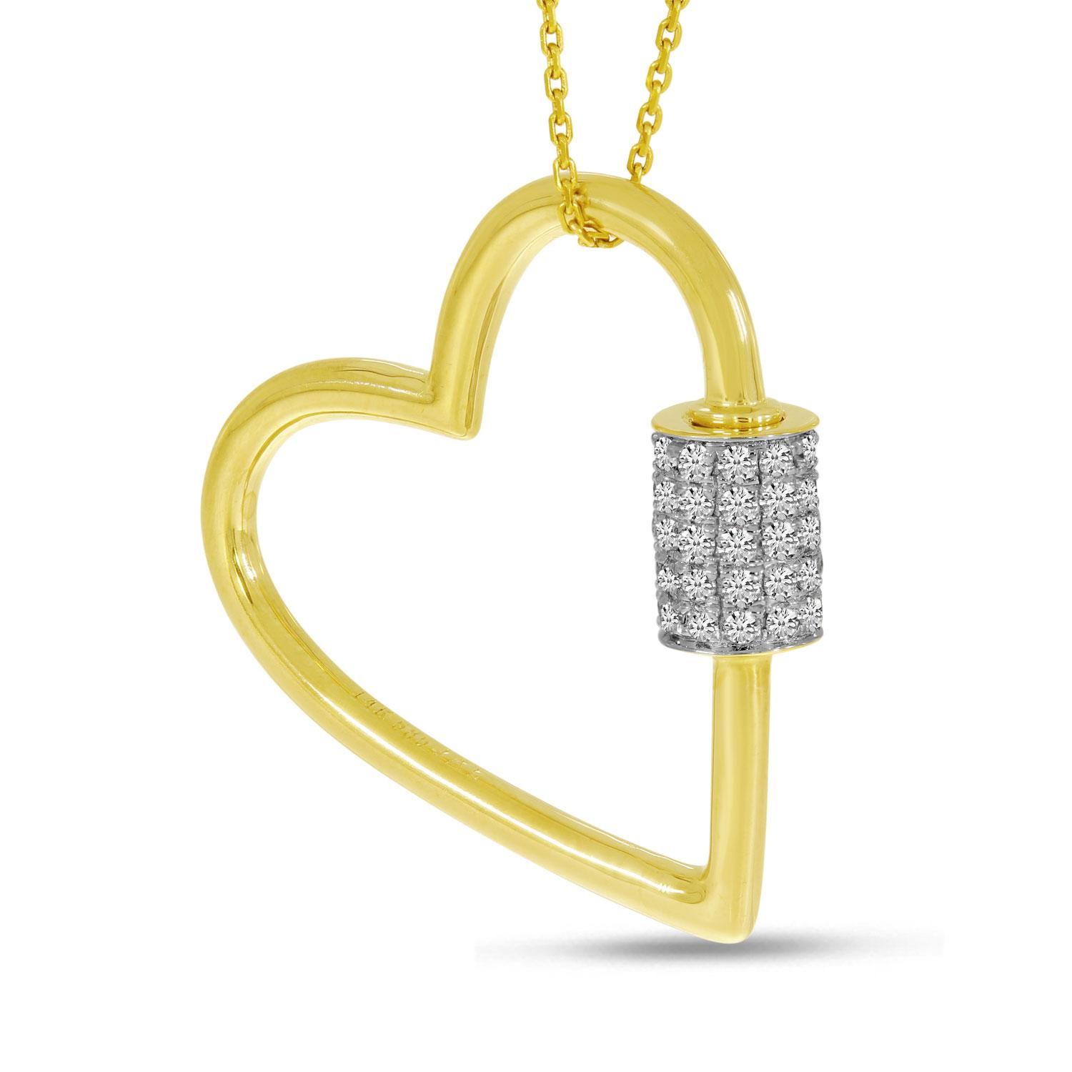 14K Yellow Gold Diamond Heart Lock Pendant