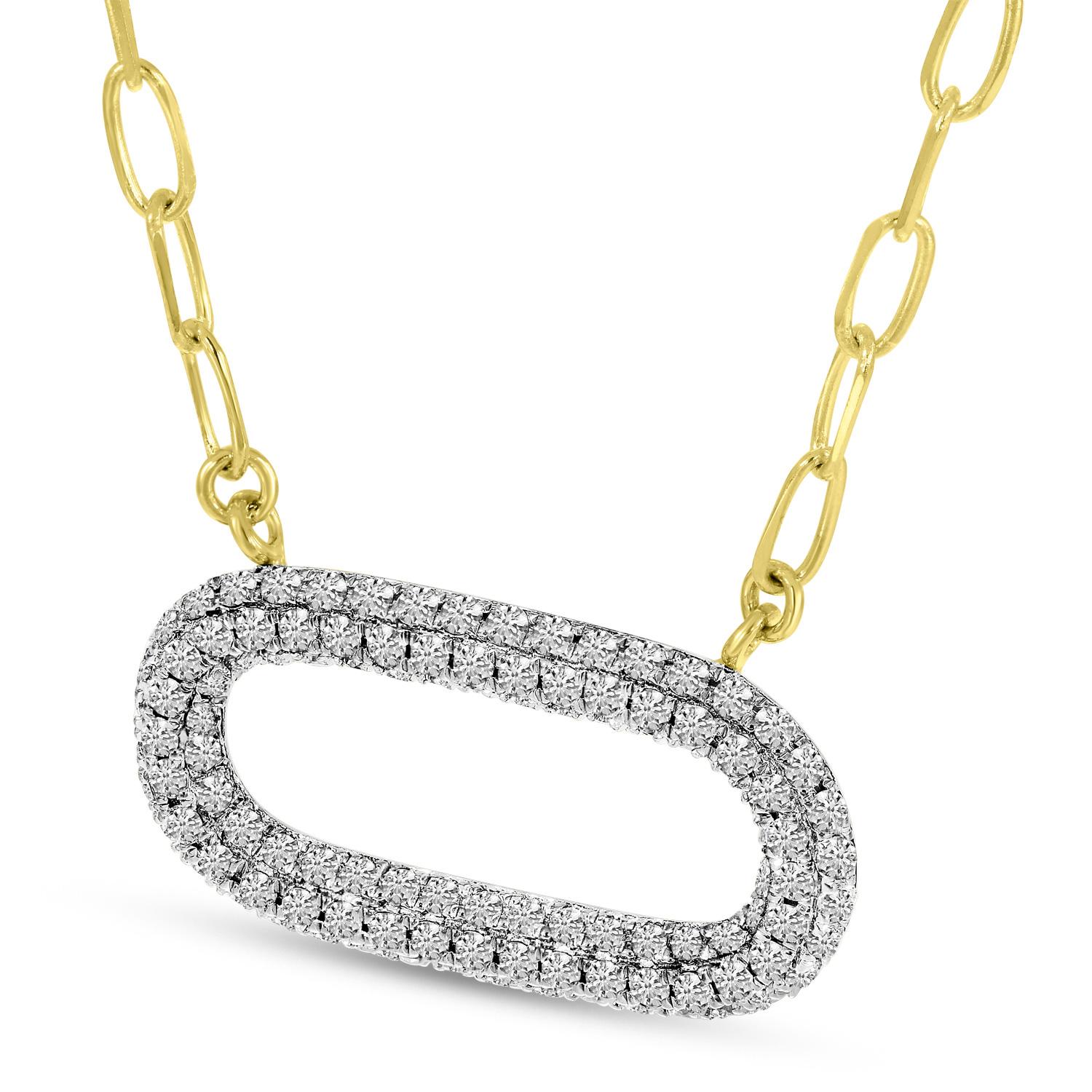 14K Yellow Gold Pave Diamond Paperclip Necklace