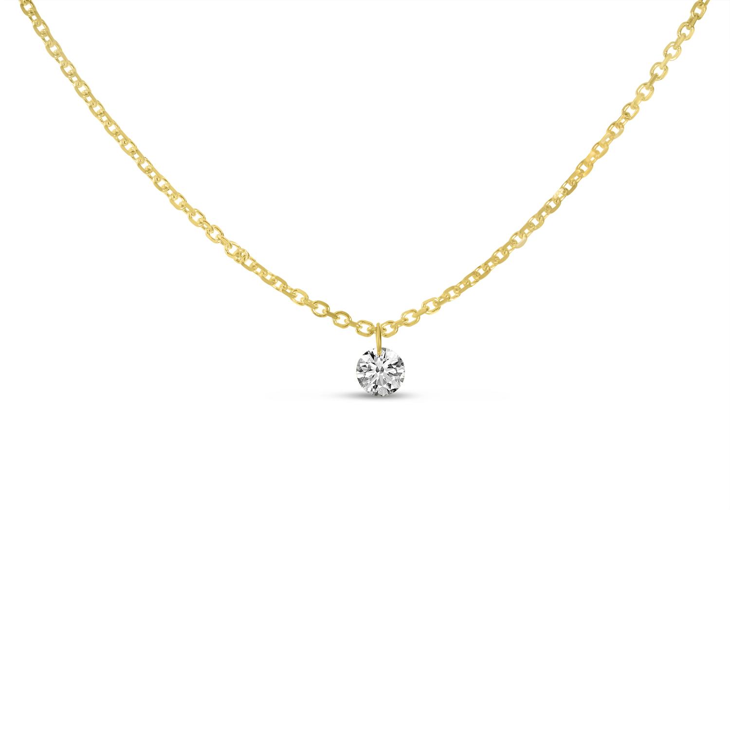 14K Yellow Gold Solitaire Swinging Dashing Diamonds 18 inch Necklace