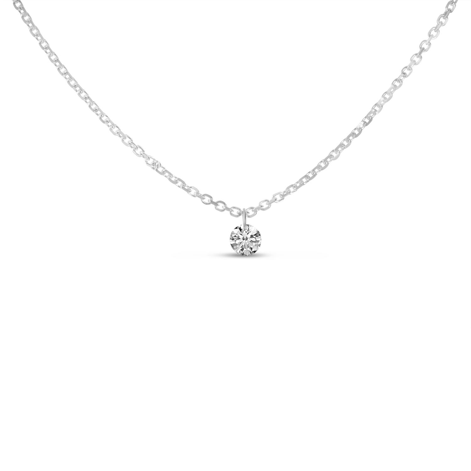 14K White Gold Solitaire Swinging Dashing Diamonds 18 inch Necklace