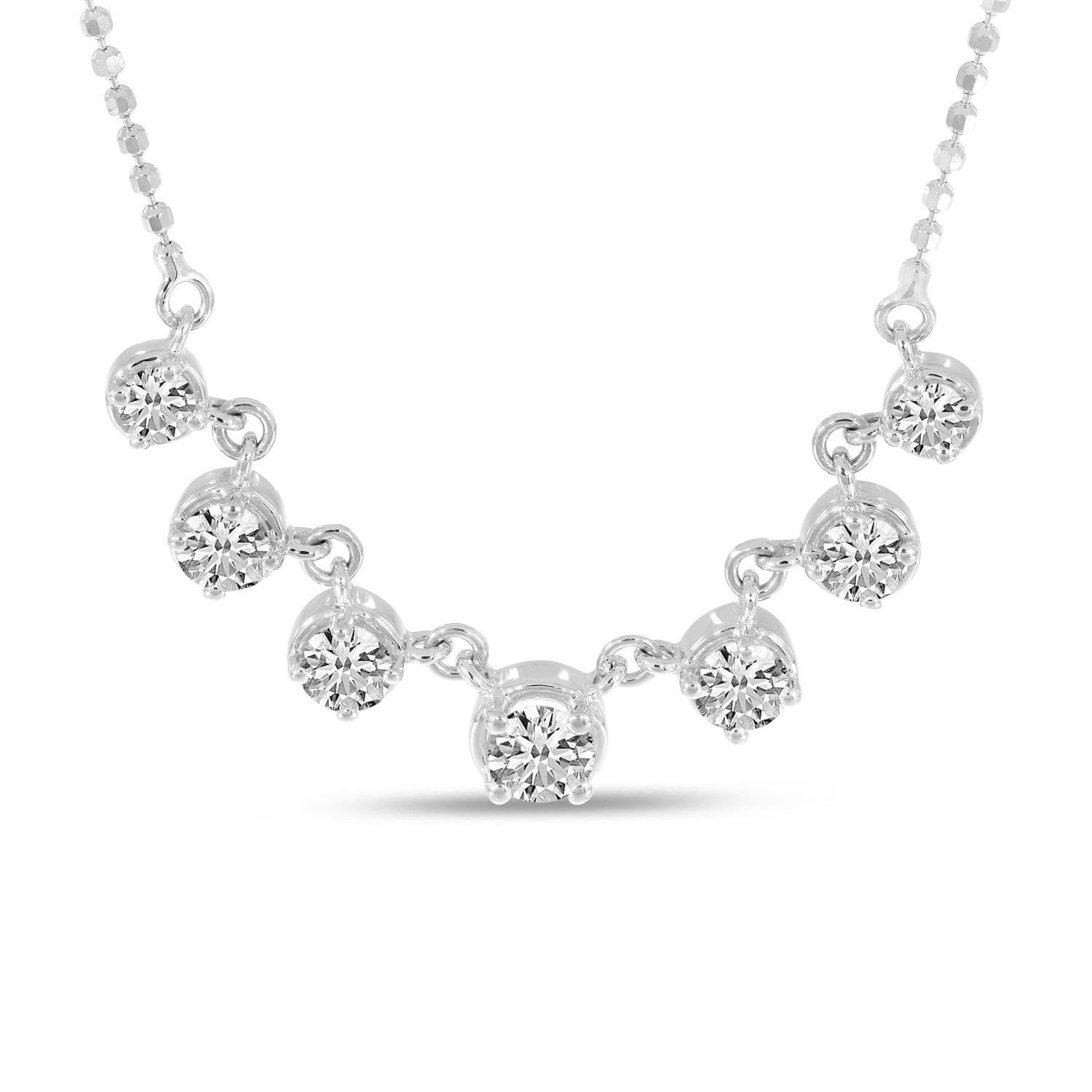 14K White Gold 7 Graduated Diamond Necklace