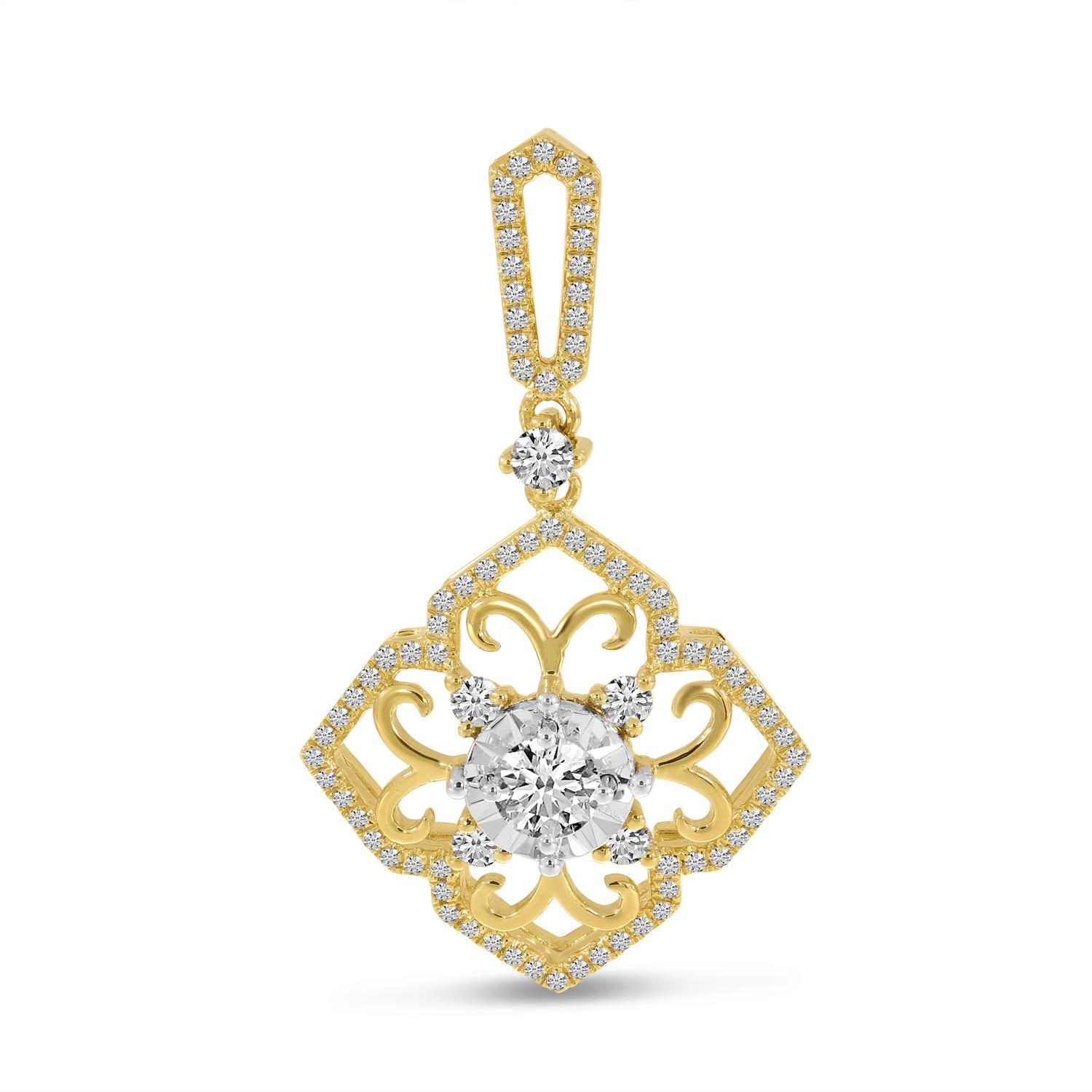 14K Yellow Gold Diamond & Gold Filigree Pendant