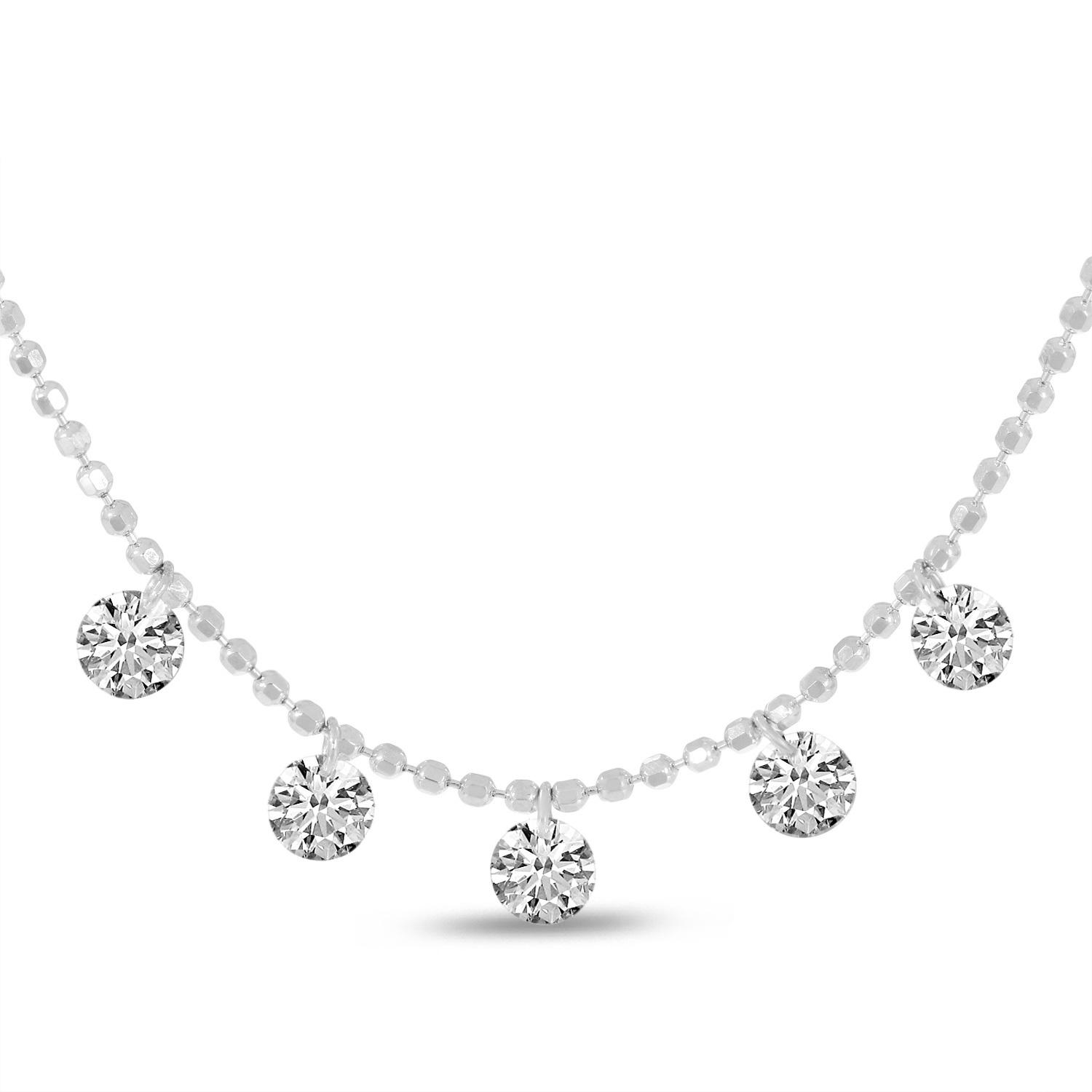 14K White Gold Dashing Diamond 5-Diamond By the Yard Necklace