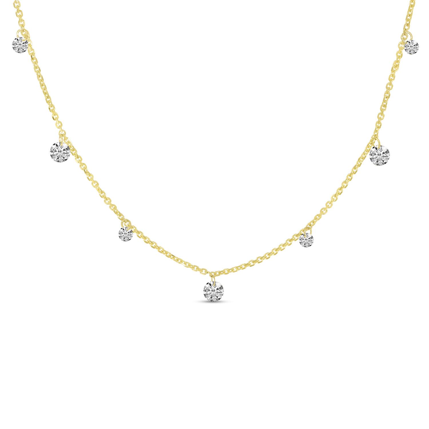 14K Yellow Gold Seven Dashing Diamond Choker with Extender Cable Necklace