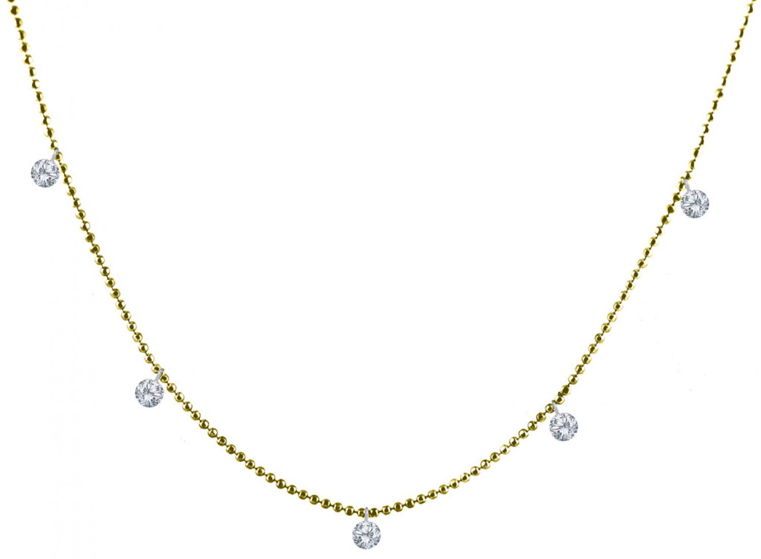 14K Yellow Gold Dashing Diamond 5-Diamond By the Yard Necklace