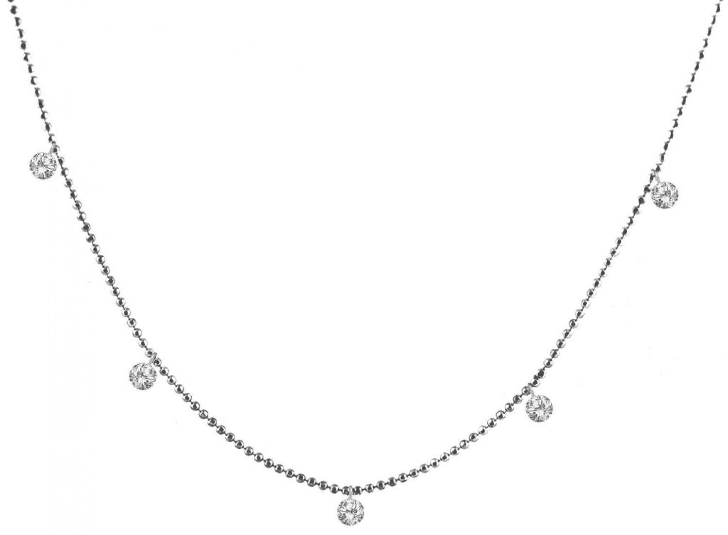 14K White Gold Dashing Diamond 5-Diamond By the Yard Necklace