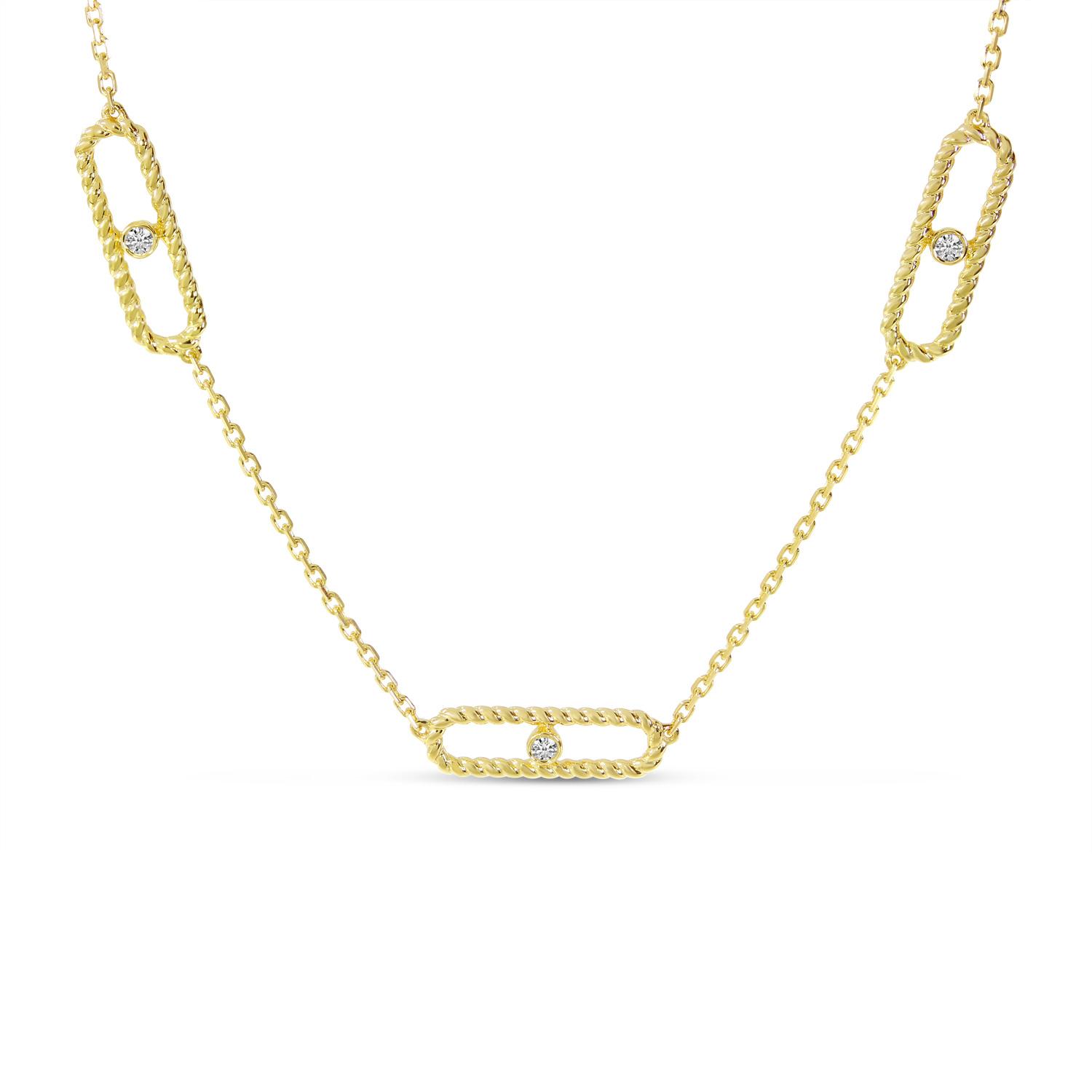 14K Yellow Gold 5-Station Diamond Twist Paperclip Necklace