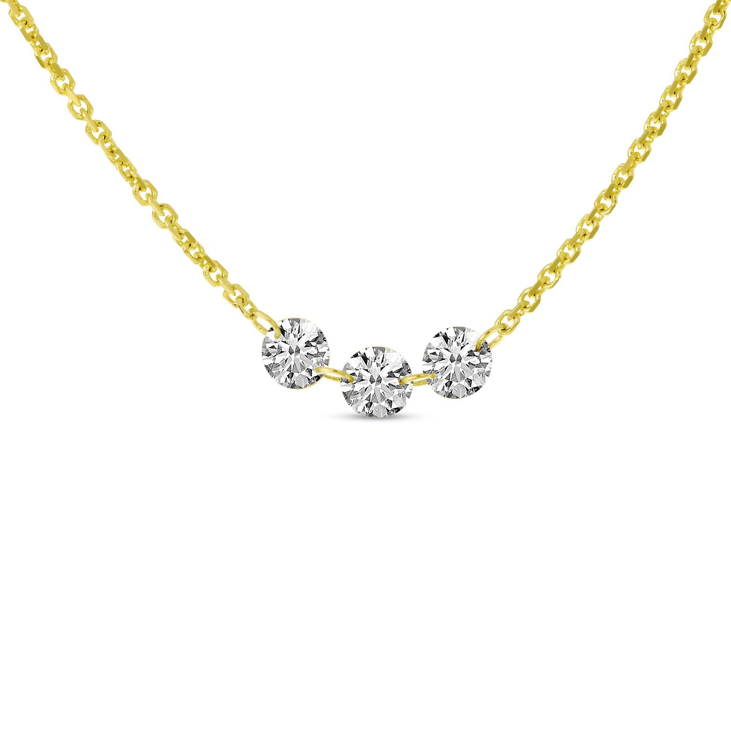 14K Yellow Gold Dashing Diamond 3-Diamond Necklace