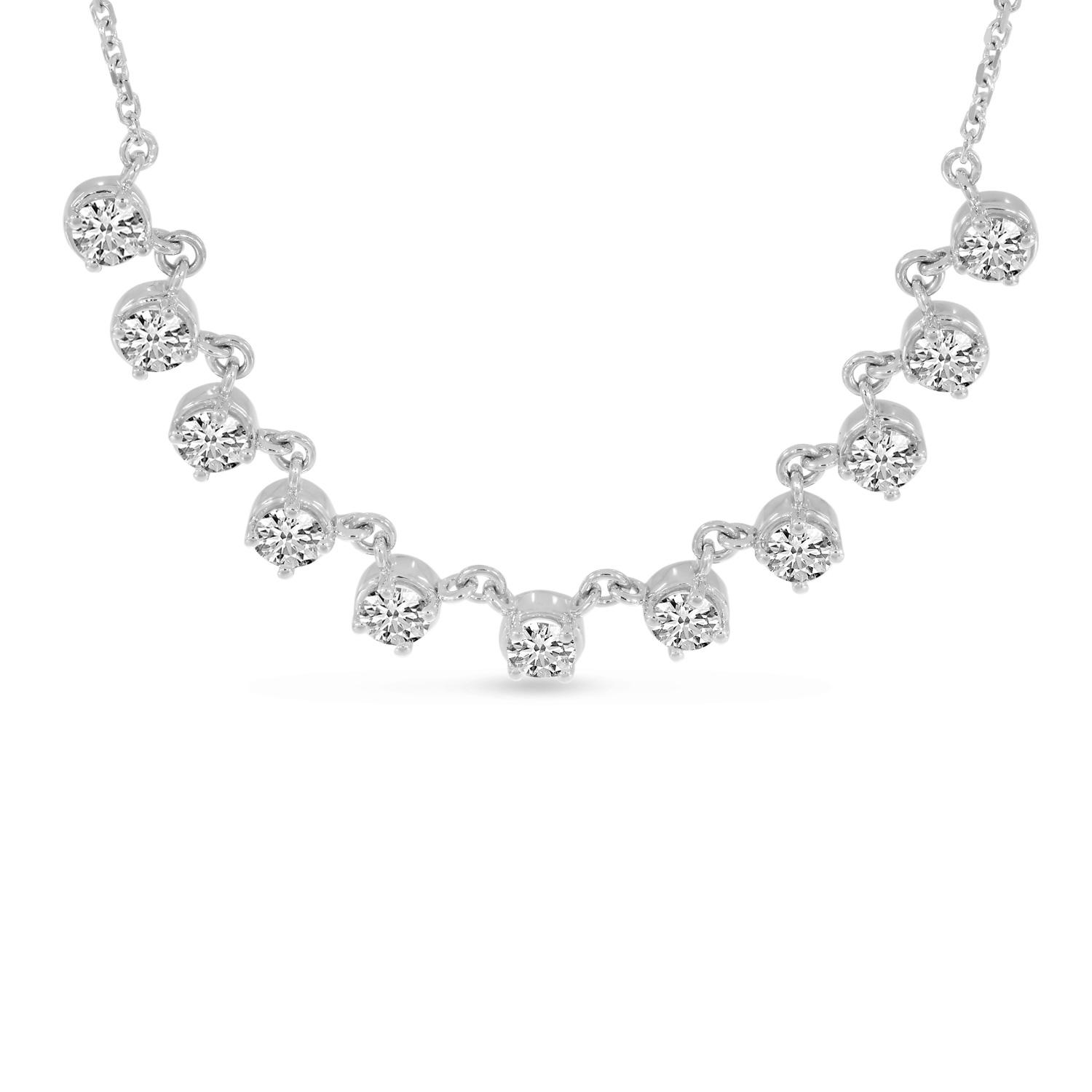 14K White Gold 11 Bezel Set Diamond Necklace