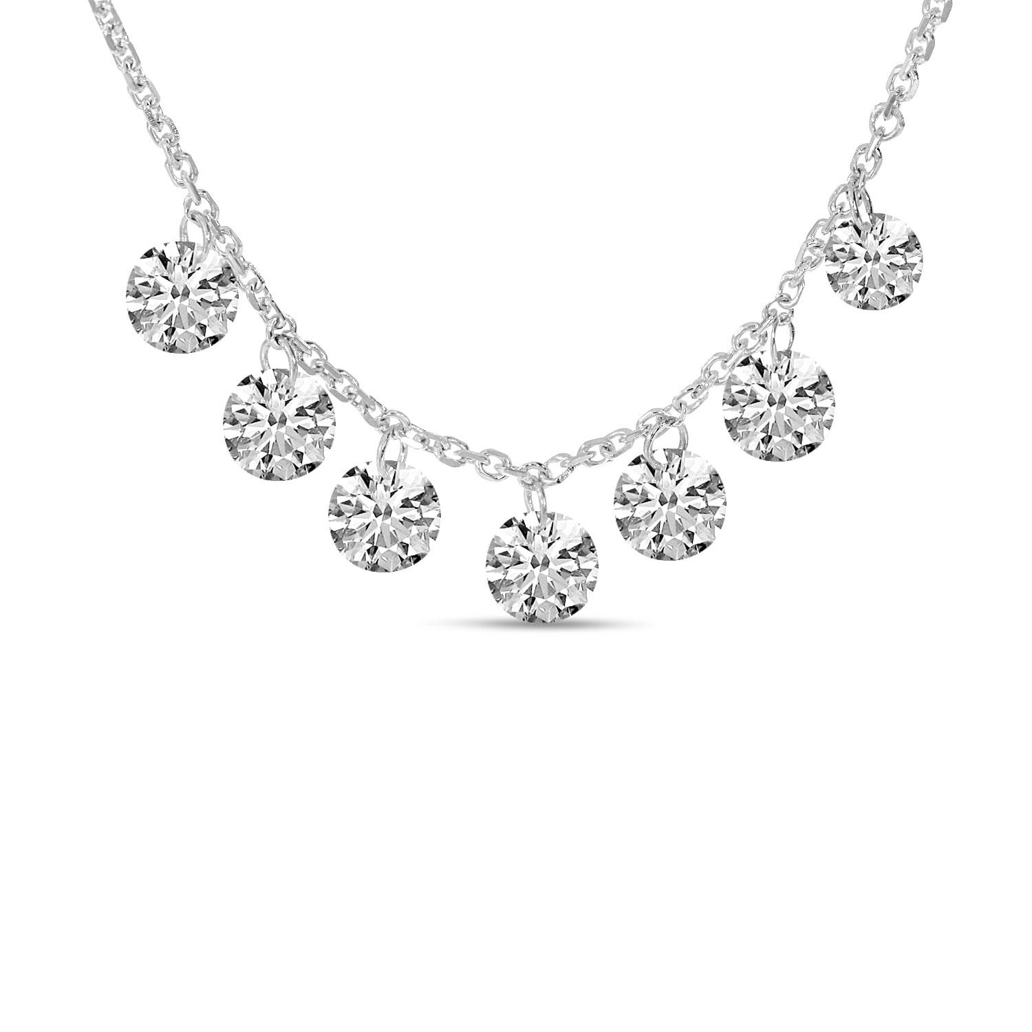 14K White Gold Dashing Diamond 7-Stone Cable Chain Necklace