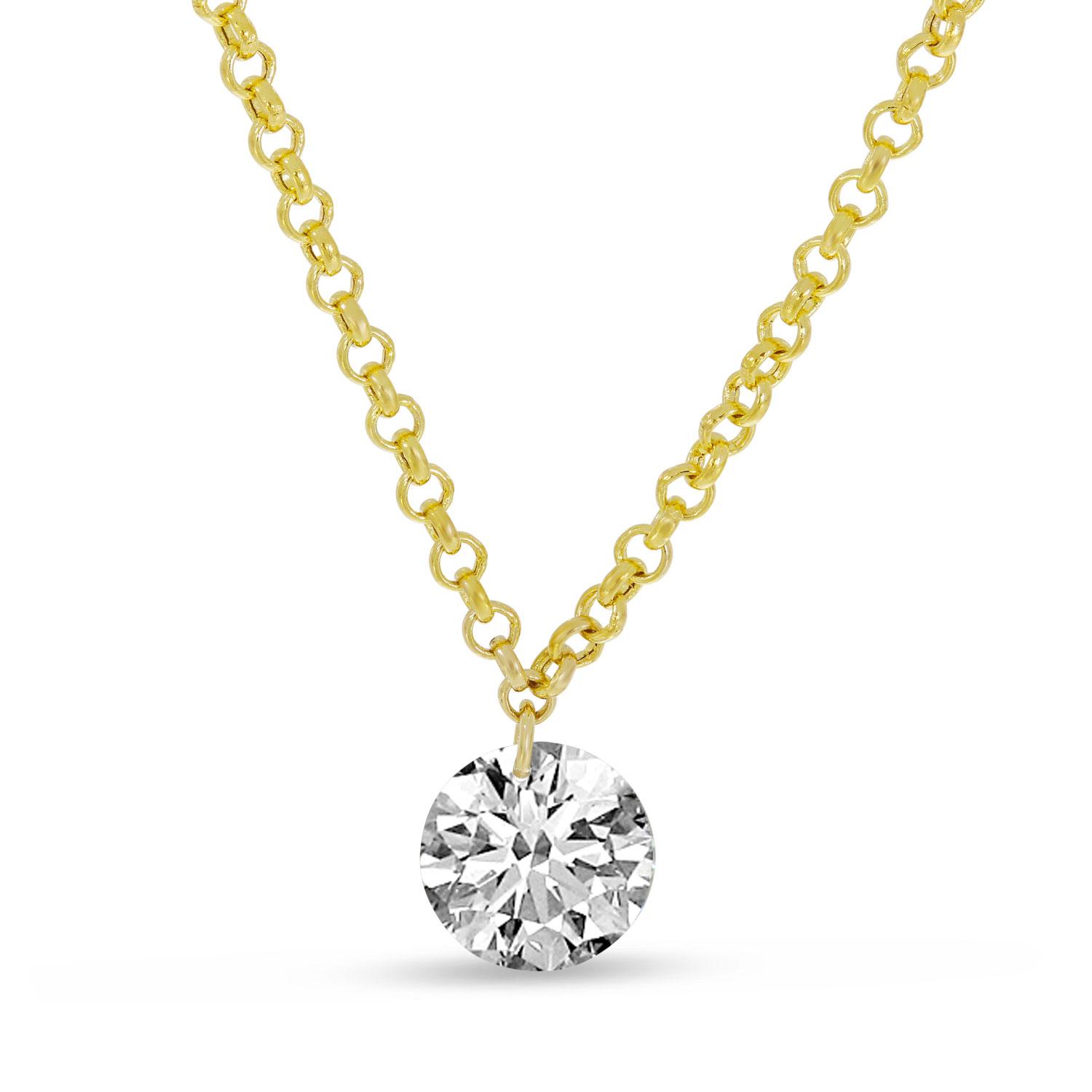 14K Yellow Gold Dashing Diamond Single Pierced Diamond 18 inch Necklace