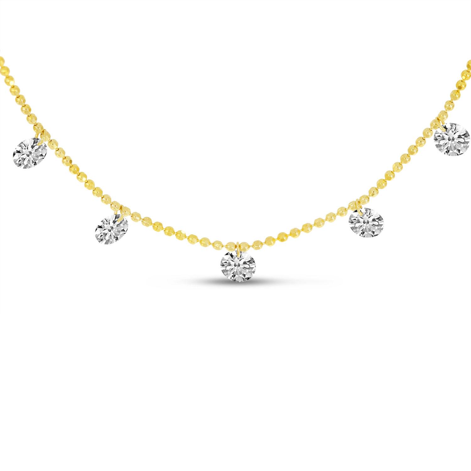 14K Yellow Gold Dashing Diamond 5-Diamond By the Yard Necklace