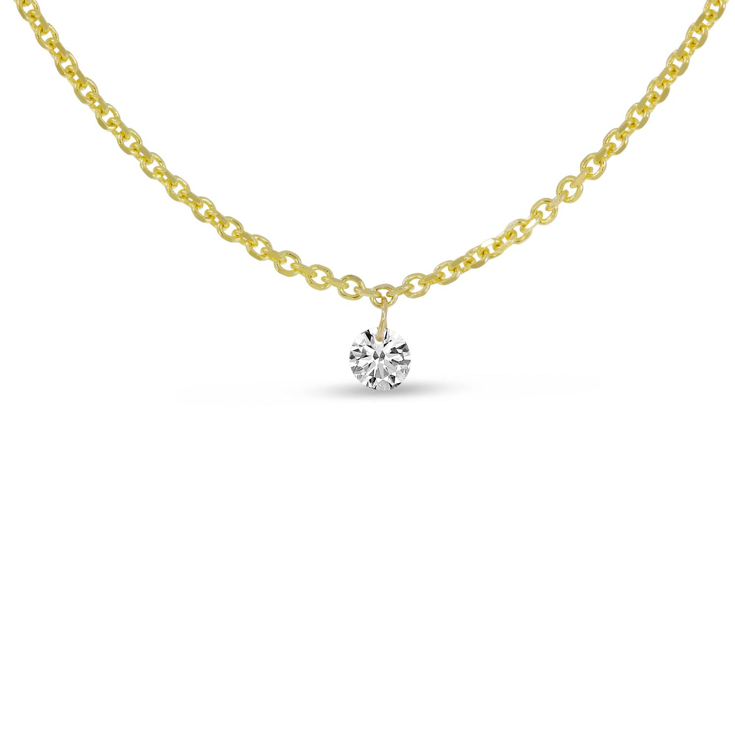 14K Yellow Gold Single Pierced Diamond Cable Chain Necklace