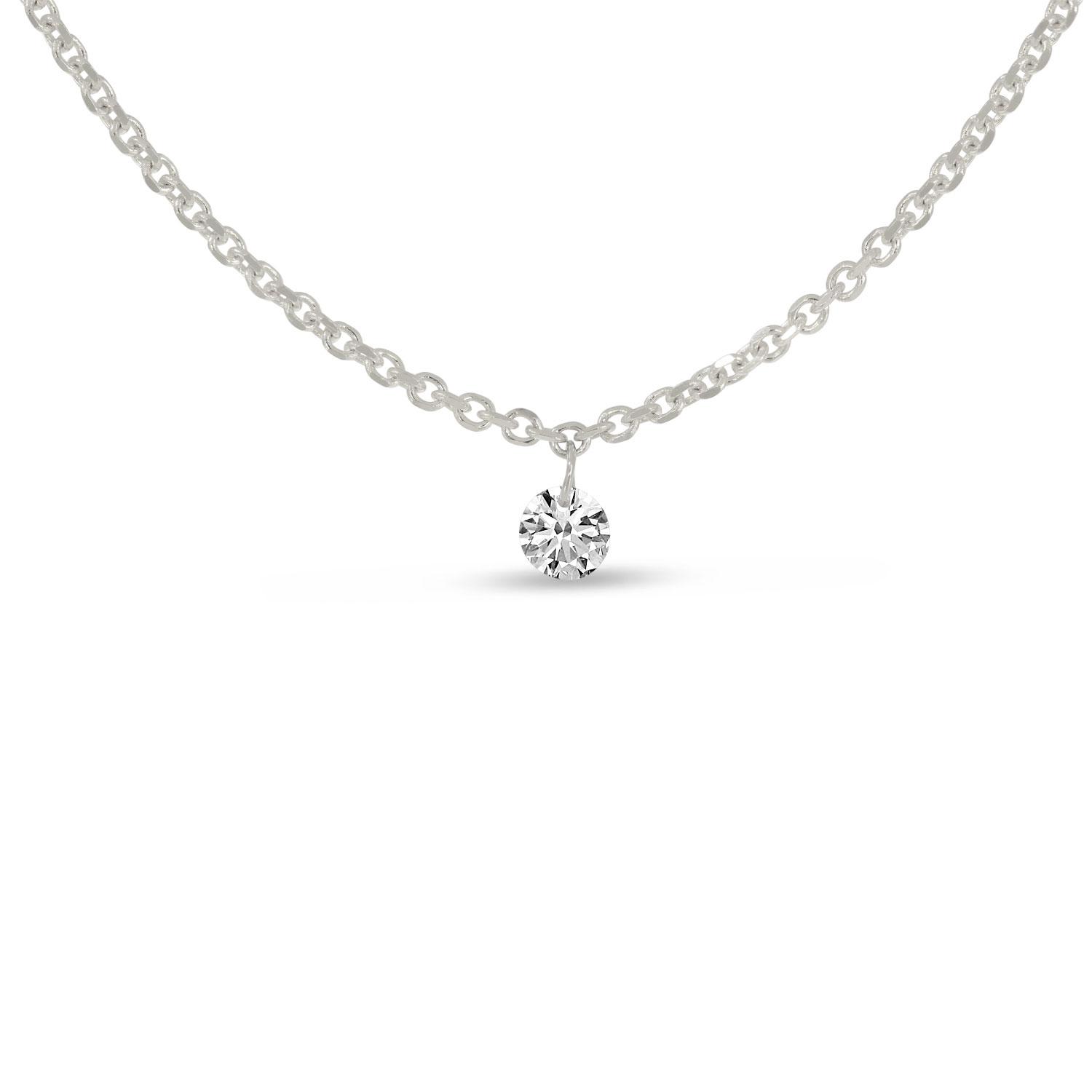 14K White Gold Single Pierced Diamond Cable Chain Necklace