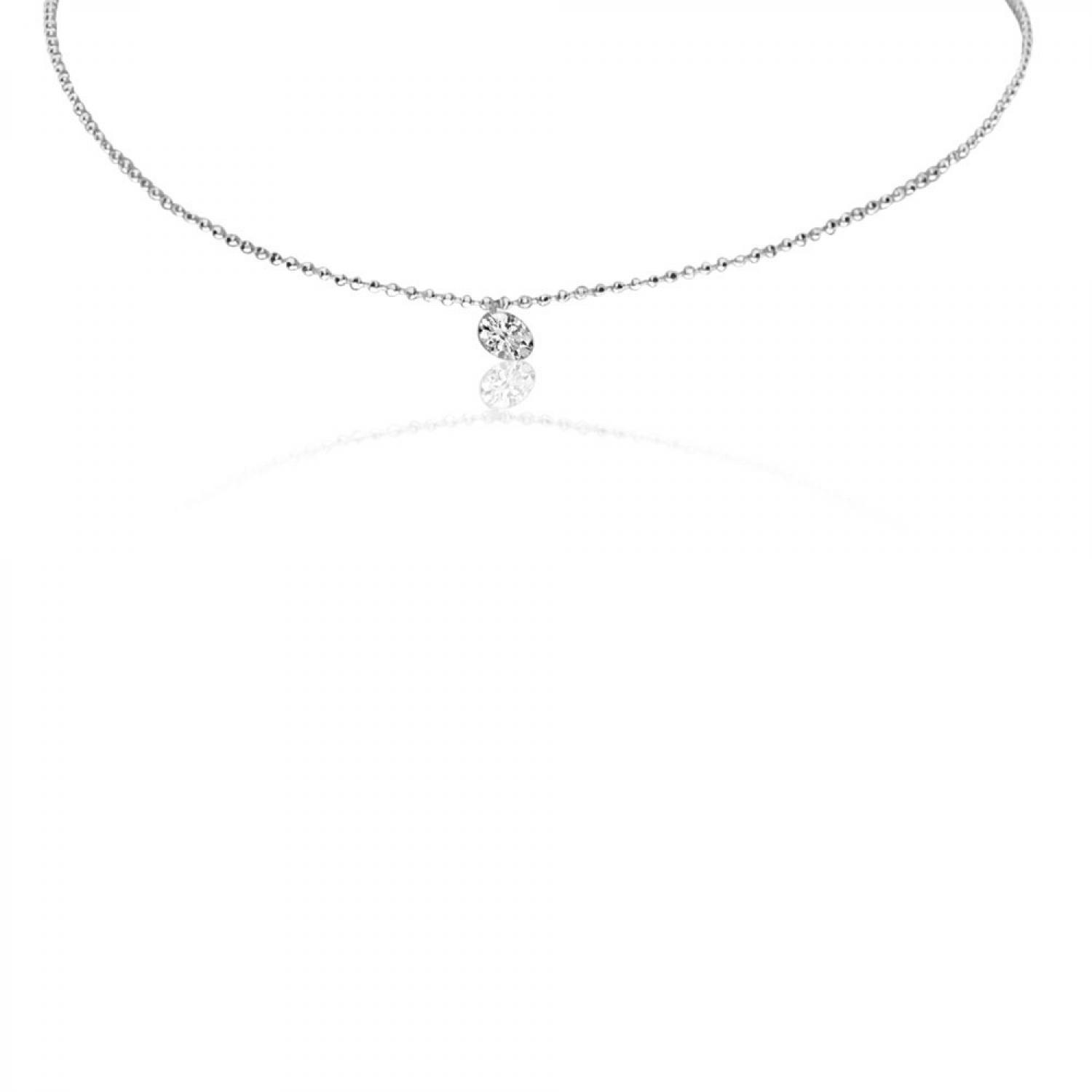 14K White Gold Single Pierced Diamond Bead Chain Necklace