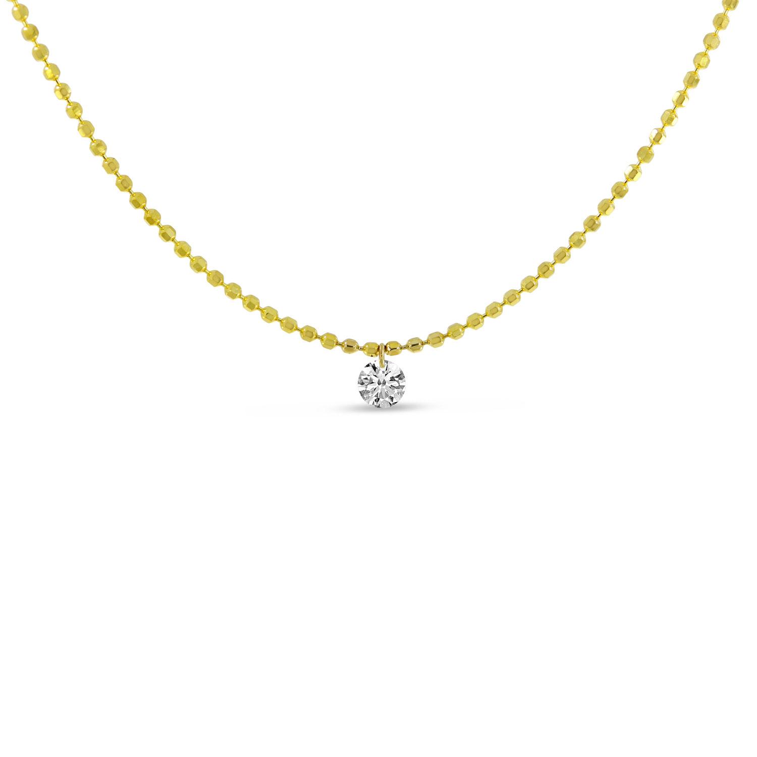 14K Yellow Gold Single Pierced Diamond 18 inch Bead Chain Necklace