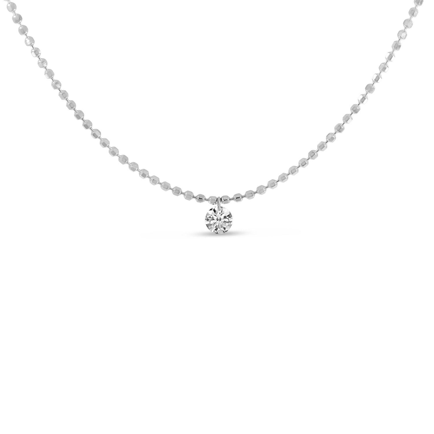 14K White Gold Single Pierced Diamond 18 inch Bead Chain Necklace