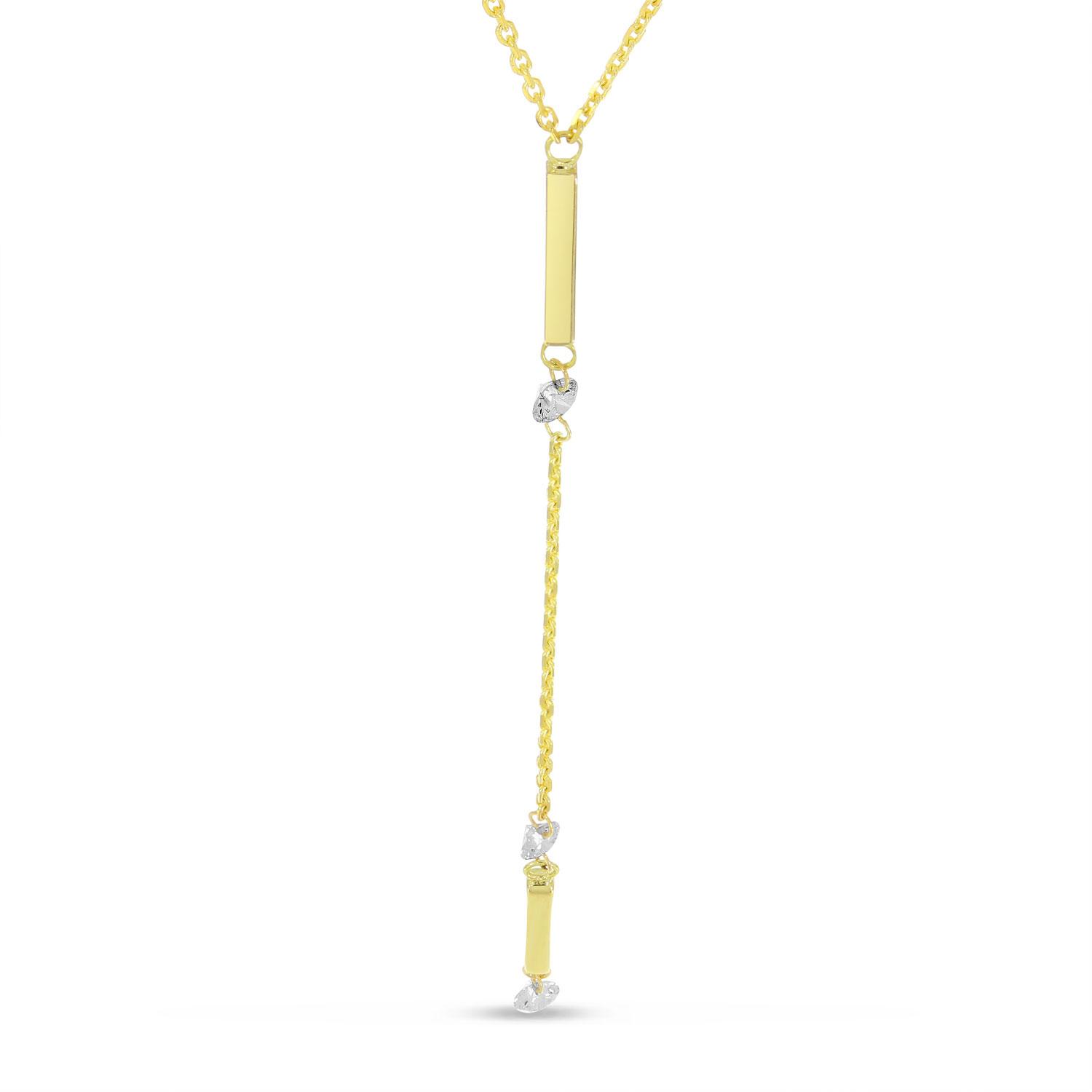 14K Yellow Gold Dangling Bar Pierced Diamond Fashion Necklace