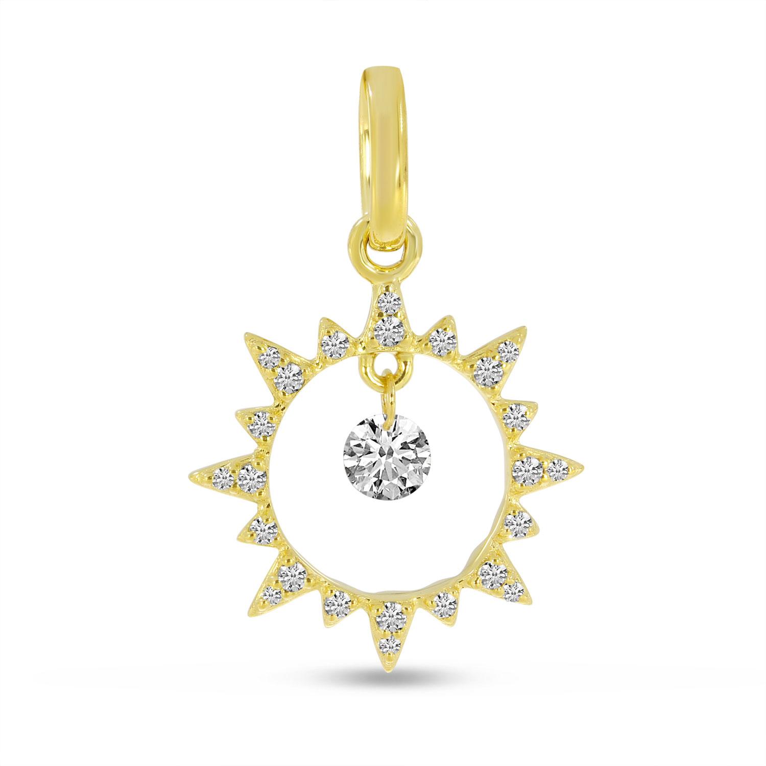 14K Yellow Gold Dashing Diamonds Sun Circle Pendant