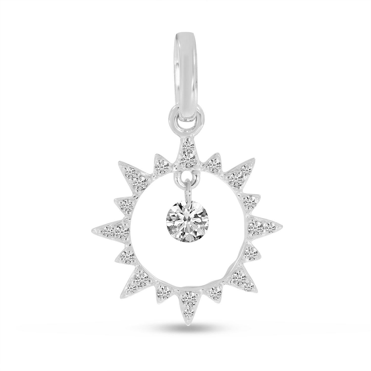 14K White Gold Dashing Diamonds Sun Circle Pendant