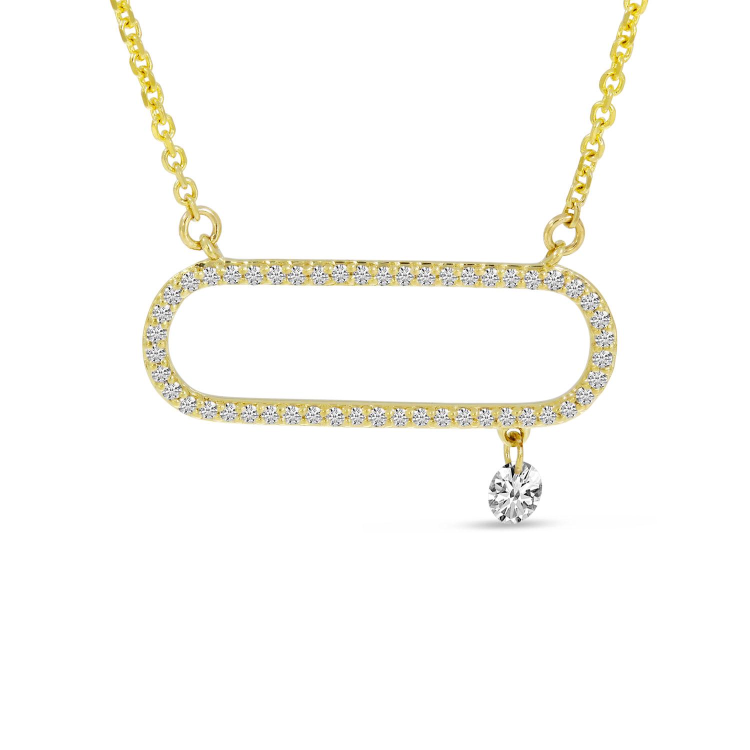 14K Yellow Gold Dashing Diamond Open Paperclip Necklace