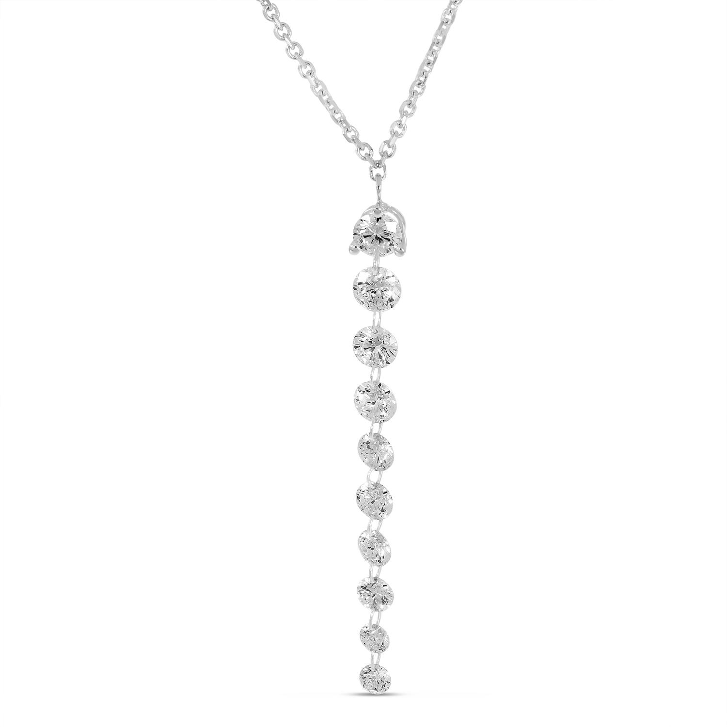 14K White Gold Double Pierced 10-stone Diamond Dangle 18 inch Cable Chain Necklace