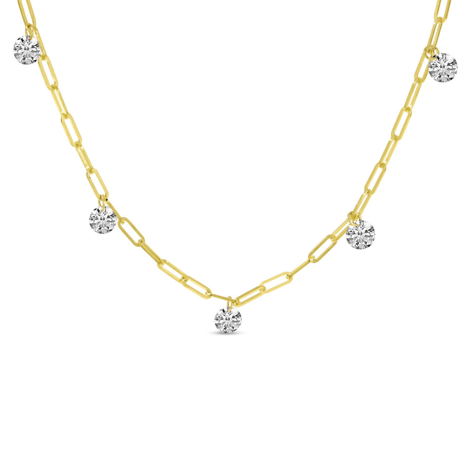 14K Yellow Gold Diamond By the Yard .75 Ct Dashing Diamond Link Chain 18 inch Necklace