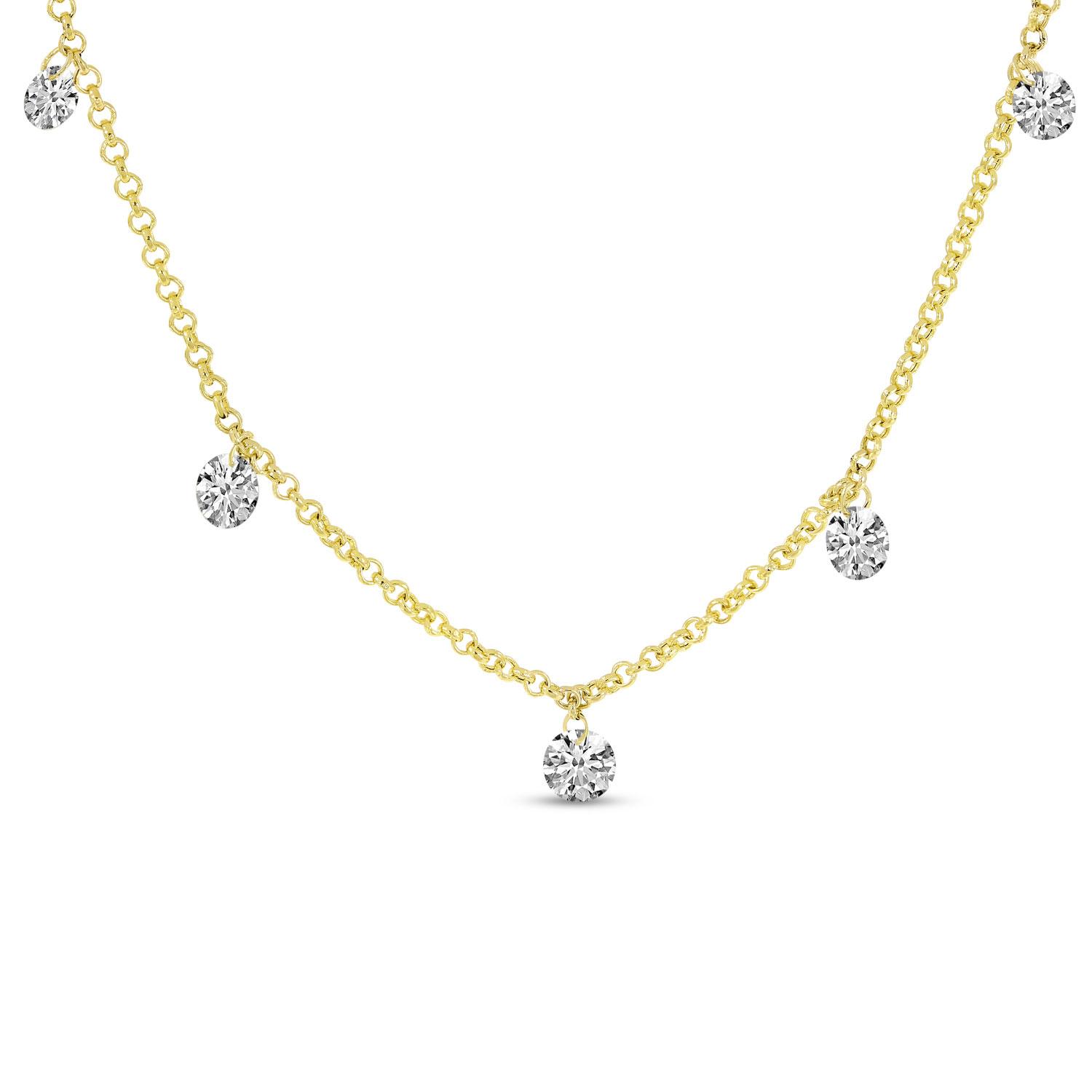 14K Yellow Gold 5-stone Graduated Pierced Diamond Dashing Diamond Rolo Necklace