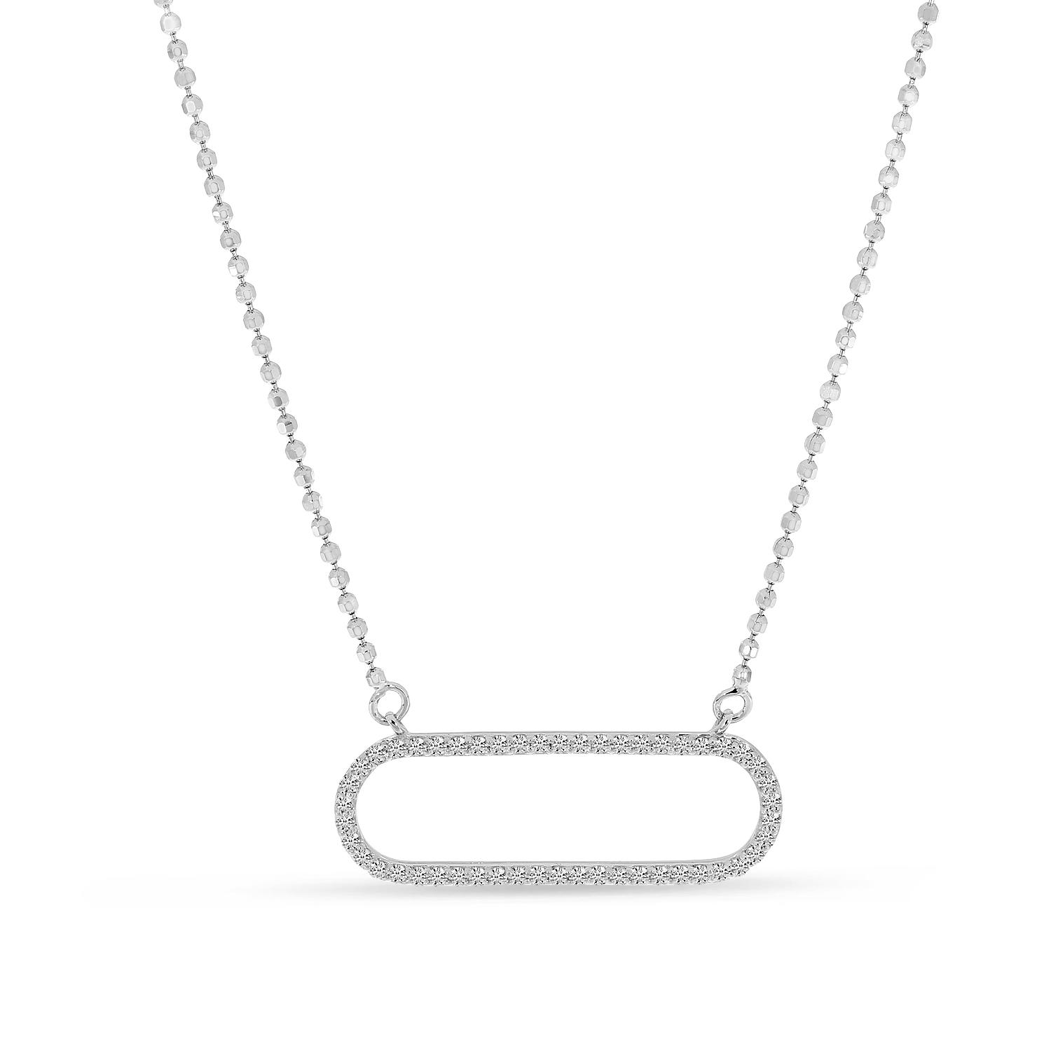 14K White Gold Open Paperclip Necklace