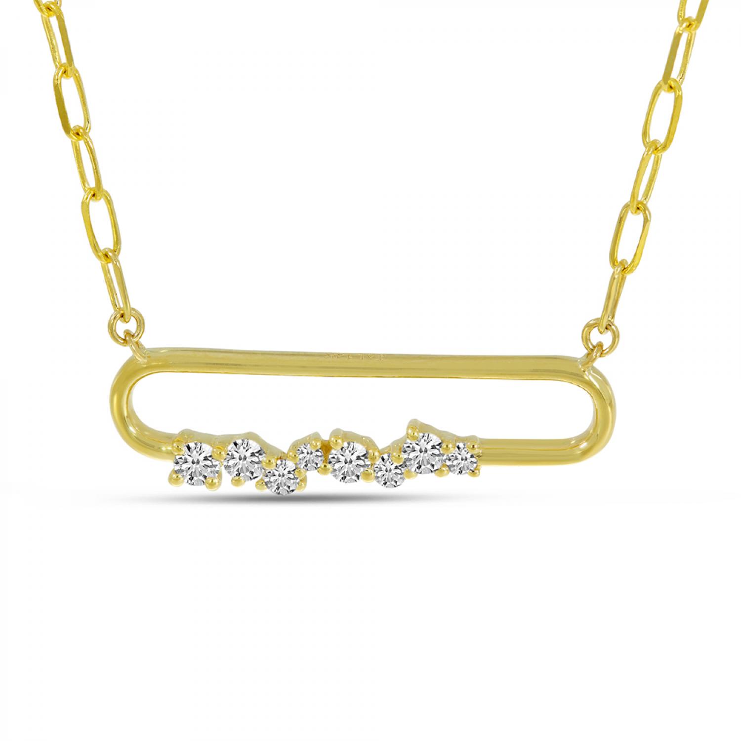 14K Yellow Gold Diamond Paperclip Necklace