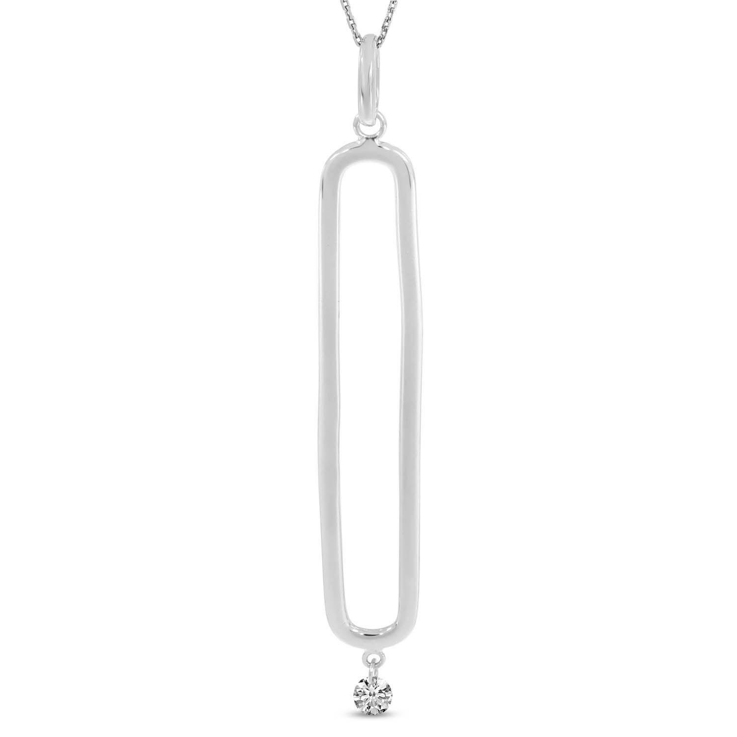 14K White Gold Dashing Diamonds Elongated Pendant