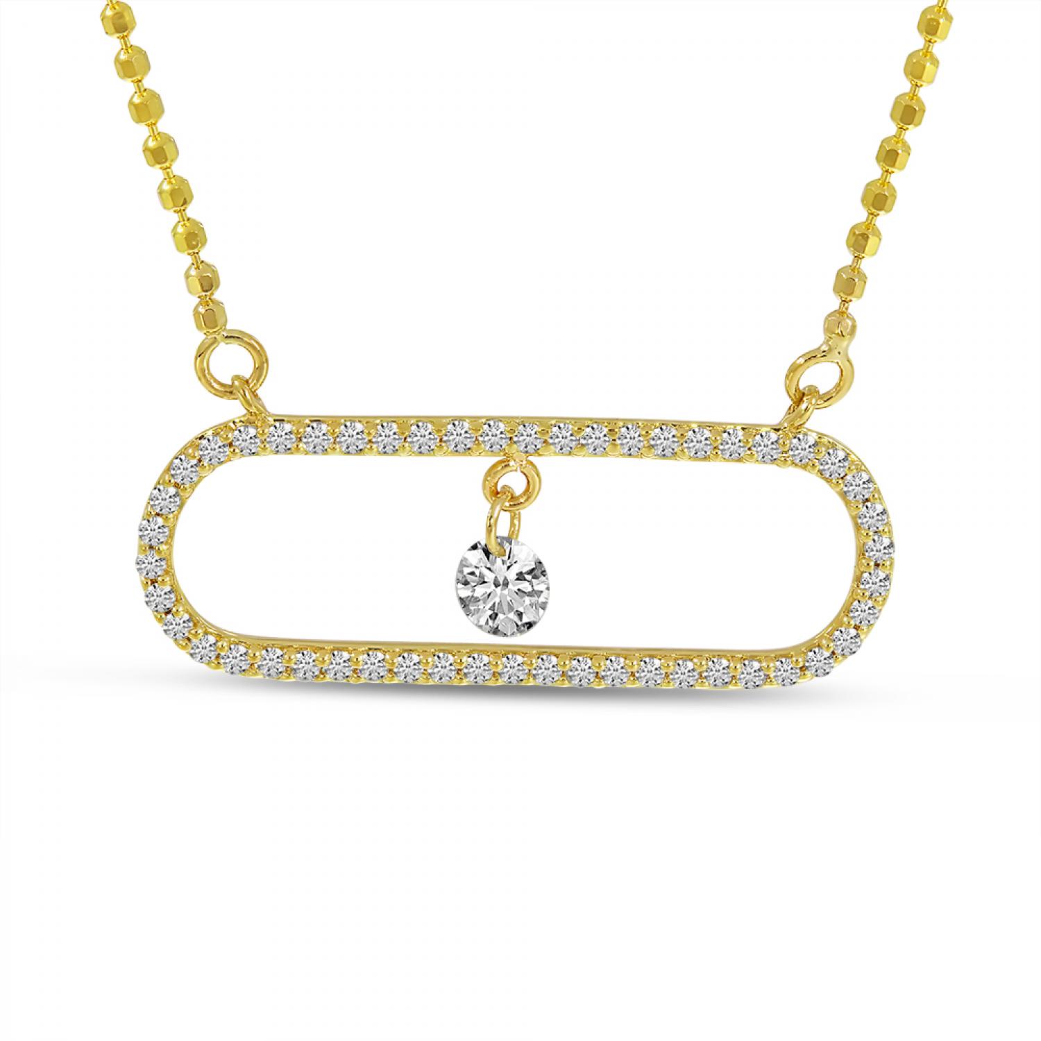 14K Yellow Gold Dashing Diamond Center Paperclip Necklace