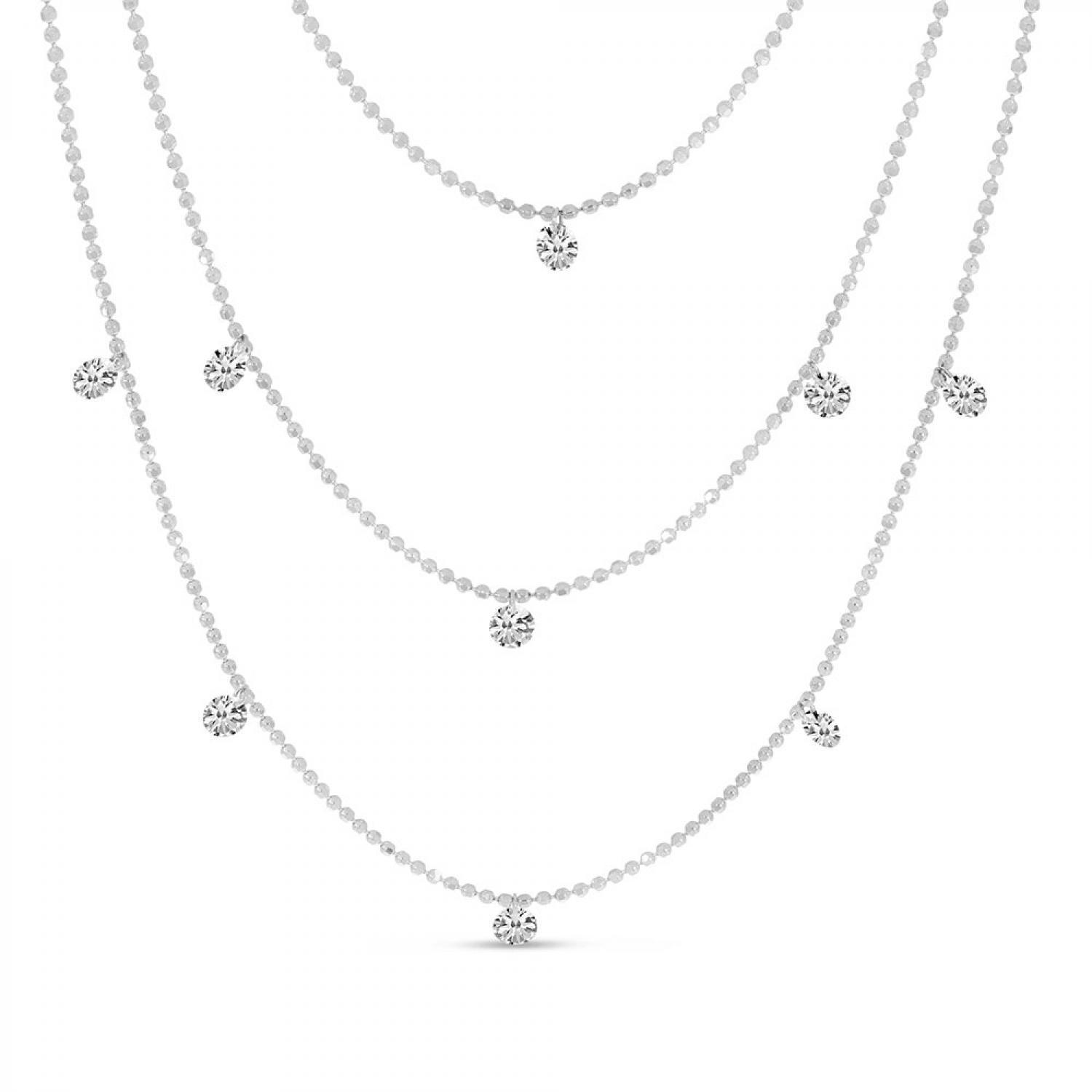 14K White Gold Triple Chain Convertible Dashing Diamonds Necklace