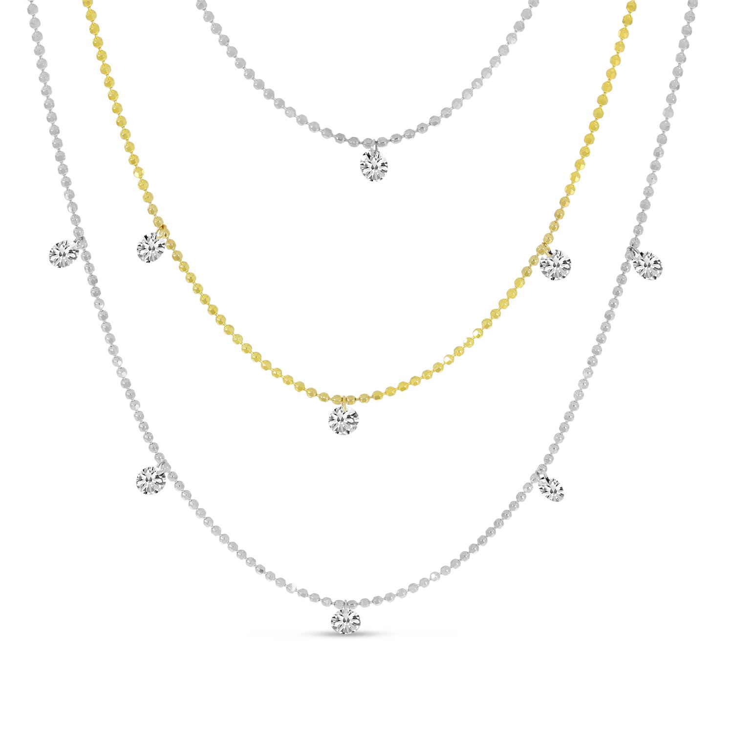 14K Yellow and White Gold Triple Chain Convertible Dashing Diamonds Necklace