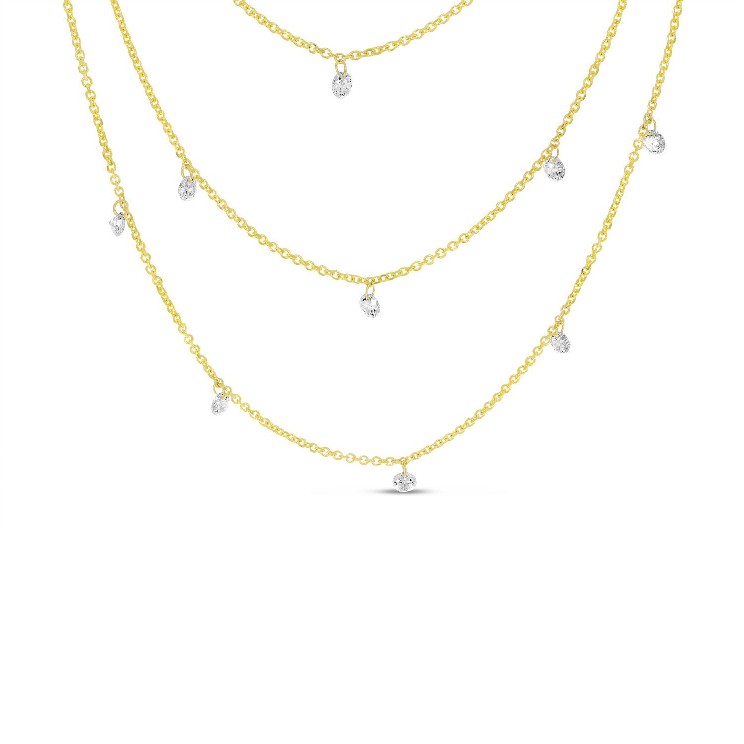 14K Yellow Gold Triple Chain Convertible Dashing Diamonds Necklace